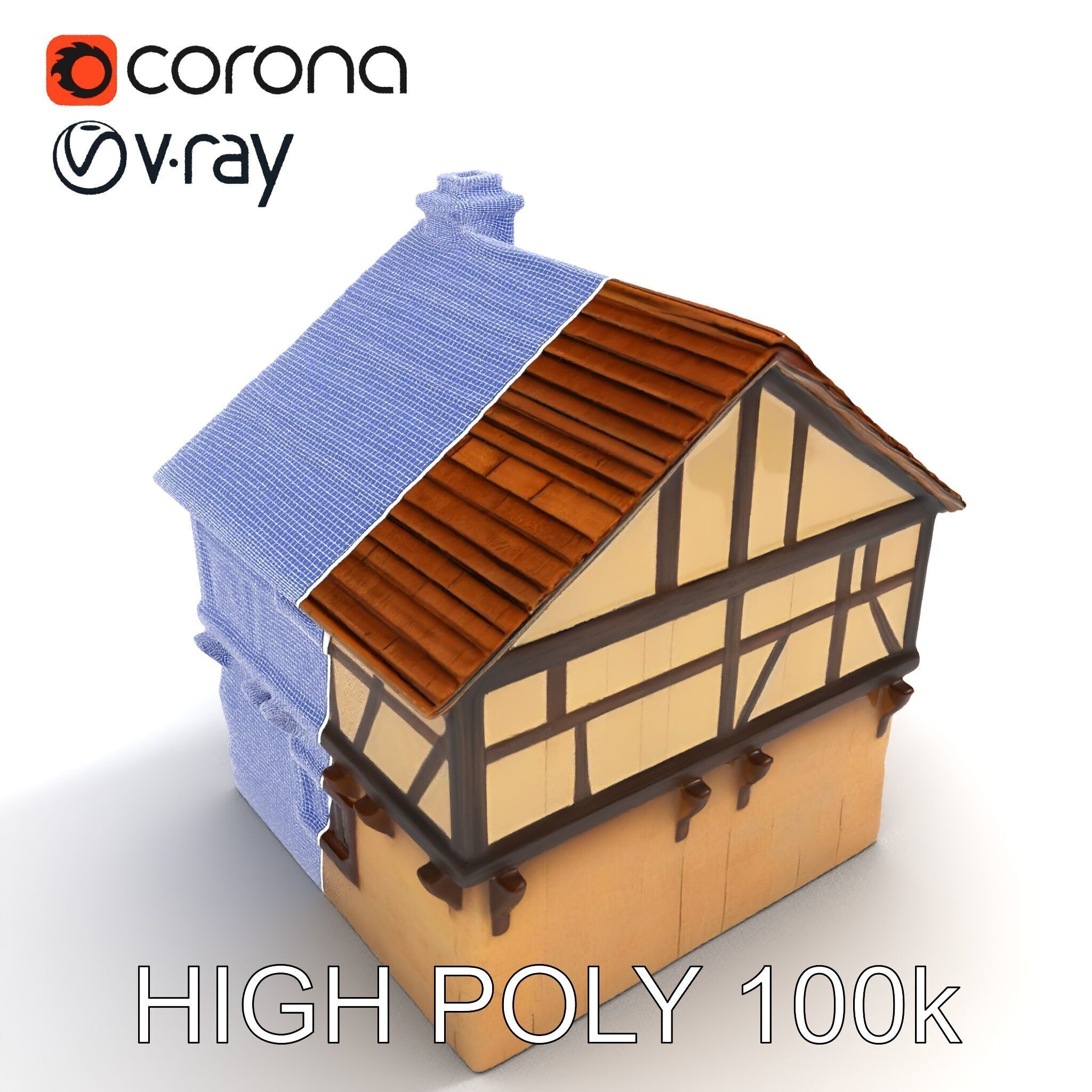 Medieval HalfTimbered House Model Pack Low-poly 3D model_14