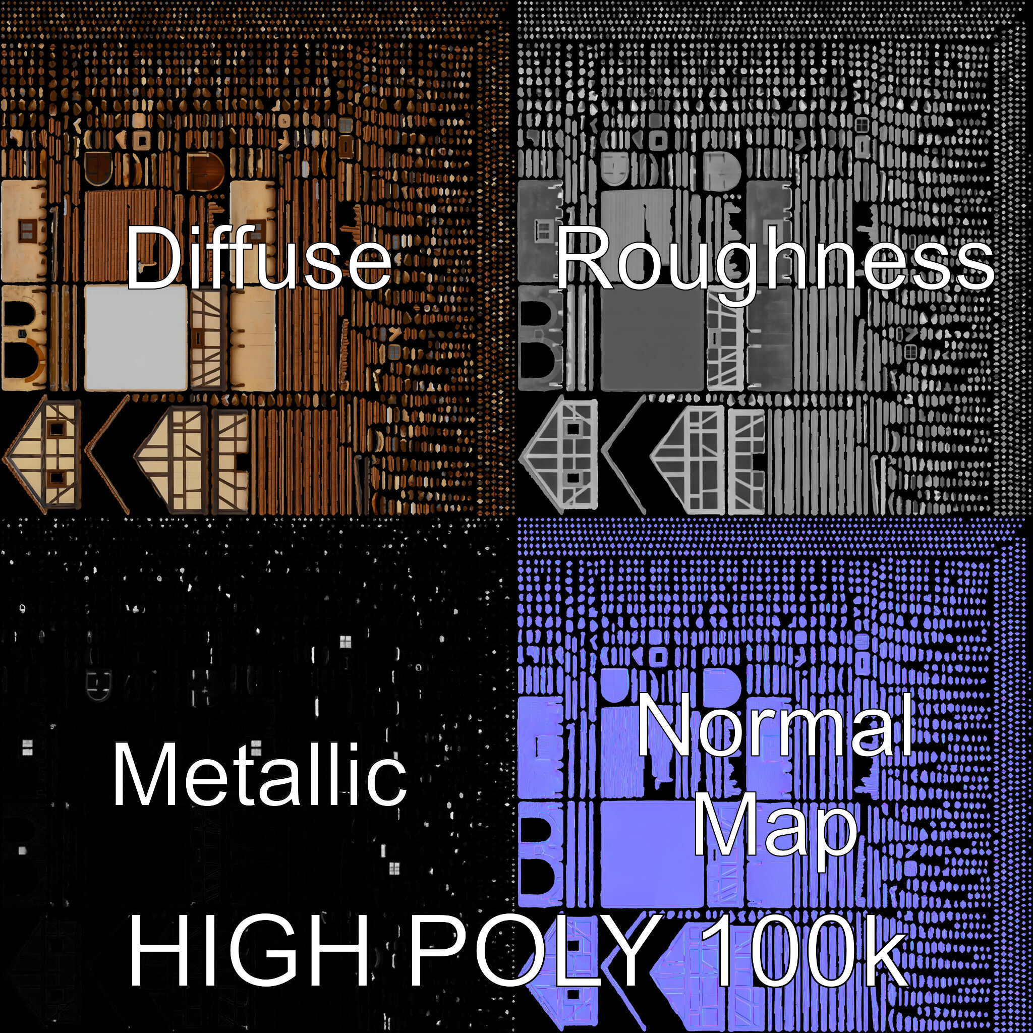 Medieval HalfTimbered House Model Pack Low-poly 3D model_2