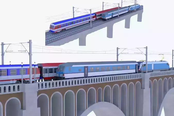 Vectrain and diesel train on bridges 3D Model Collection