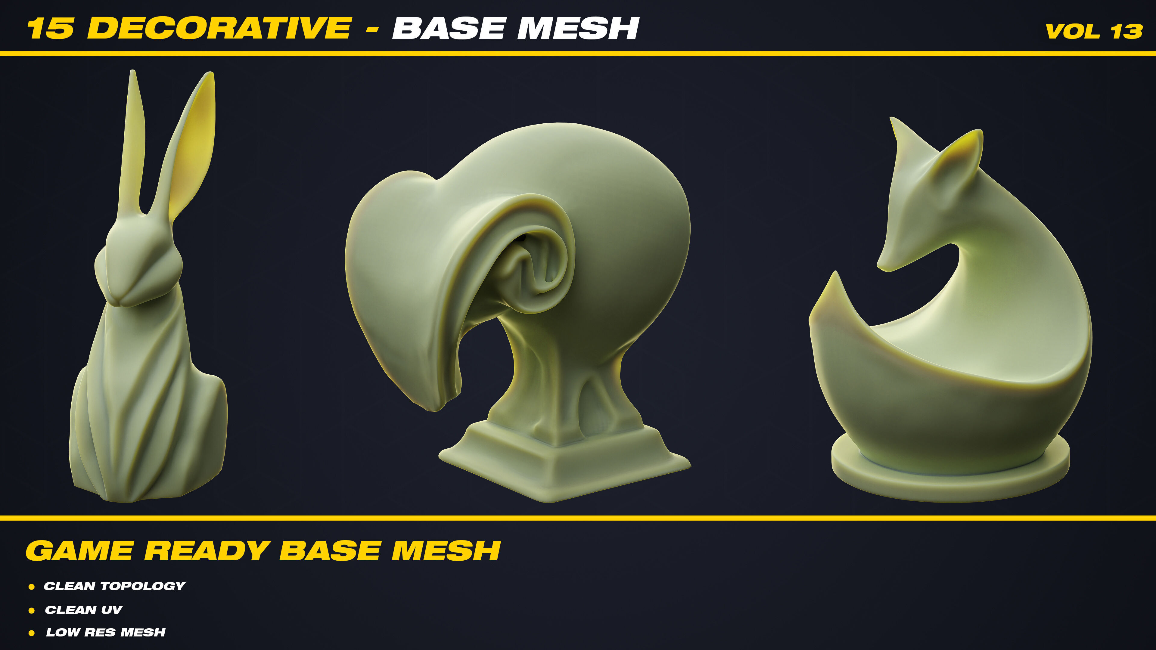 15 Decorative Base Mesh - VOL 13 - Game Ready Low-poly 3D model_2