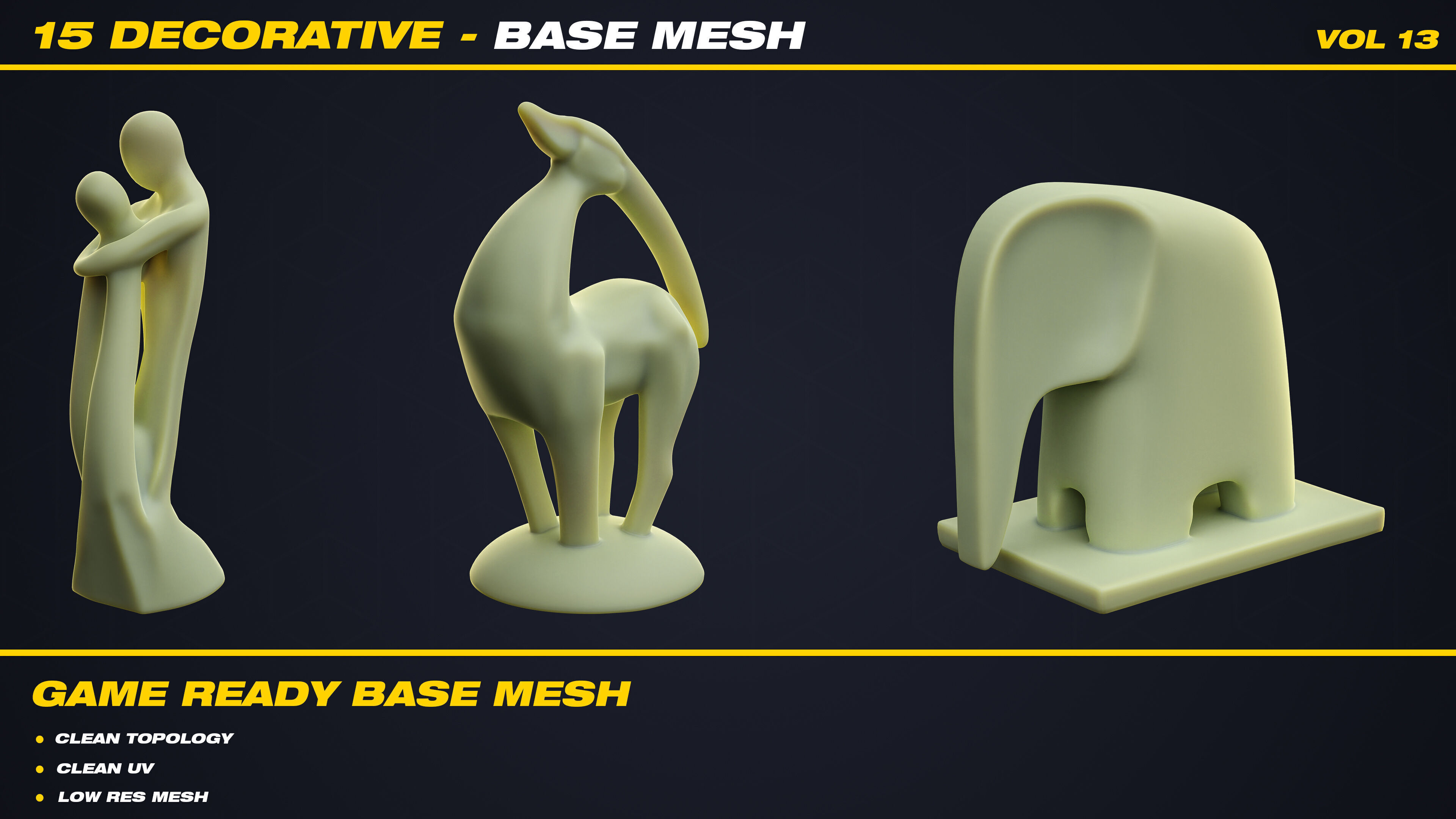 15 Decorative Base Mesh - VOL 13 - Game Ready Low-poly 3D model_13