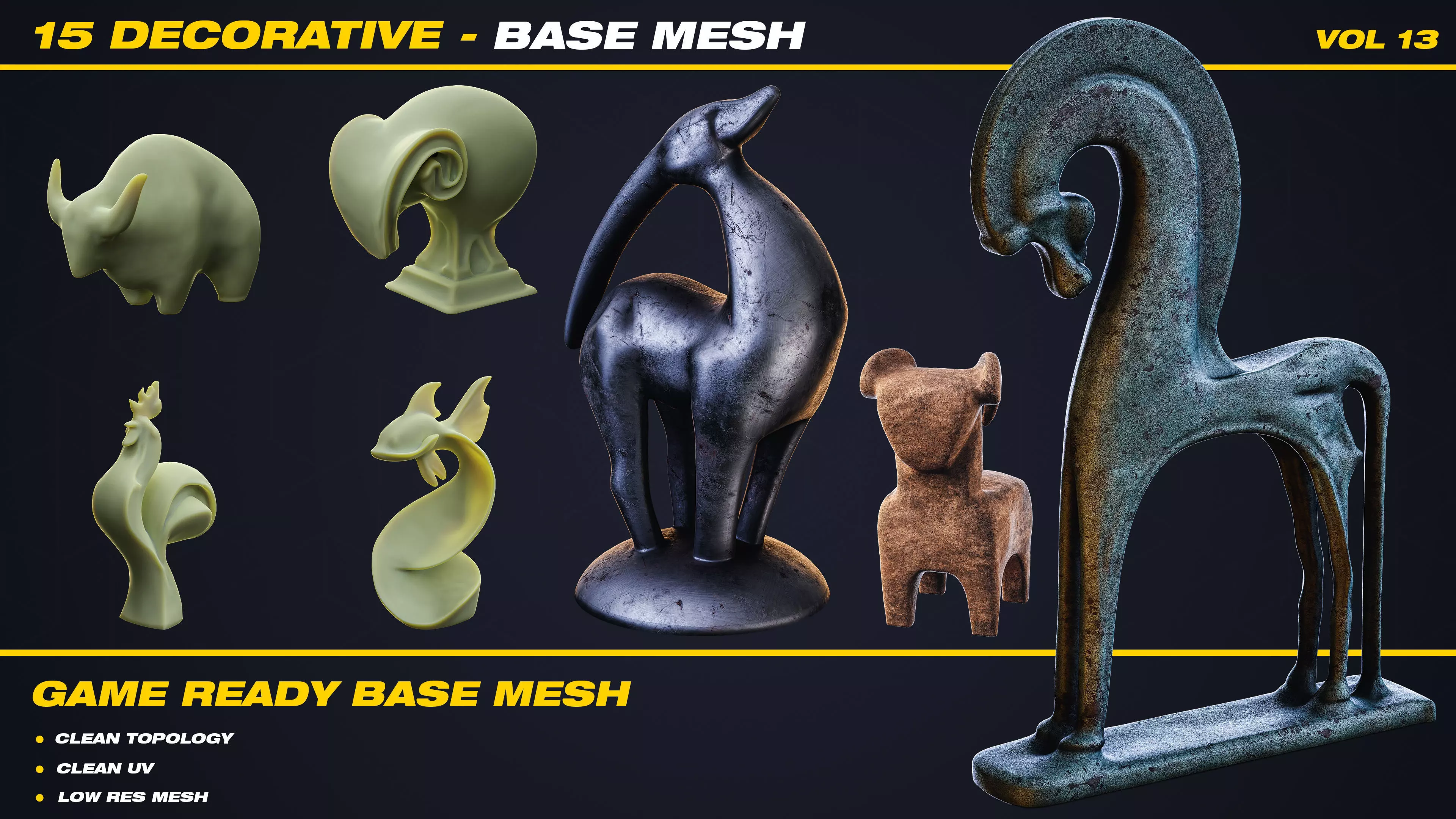 15 Decorative Base Mesh - VOL 13 - Game Ready Low-poly 3D model_0