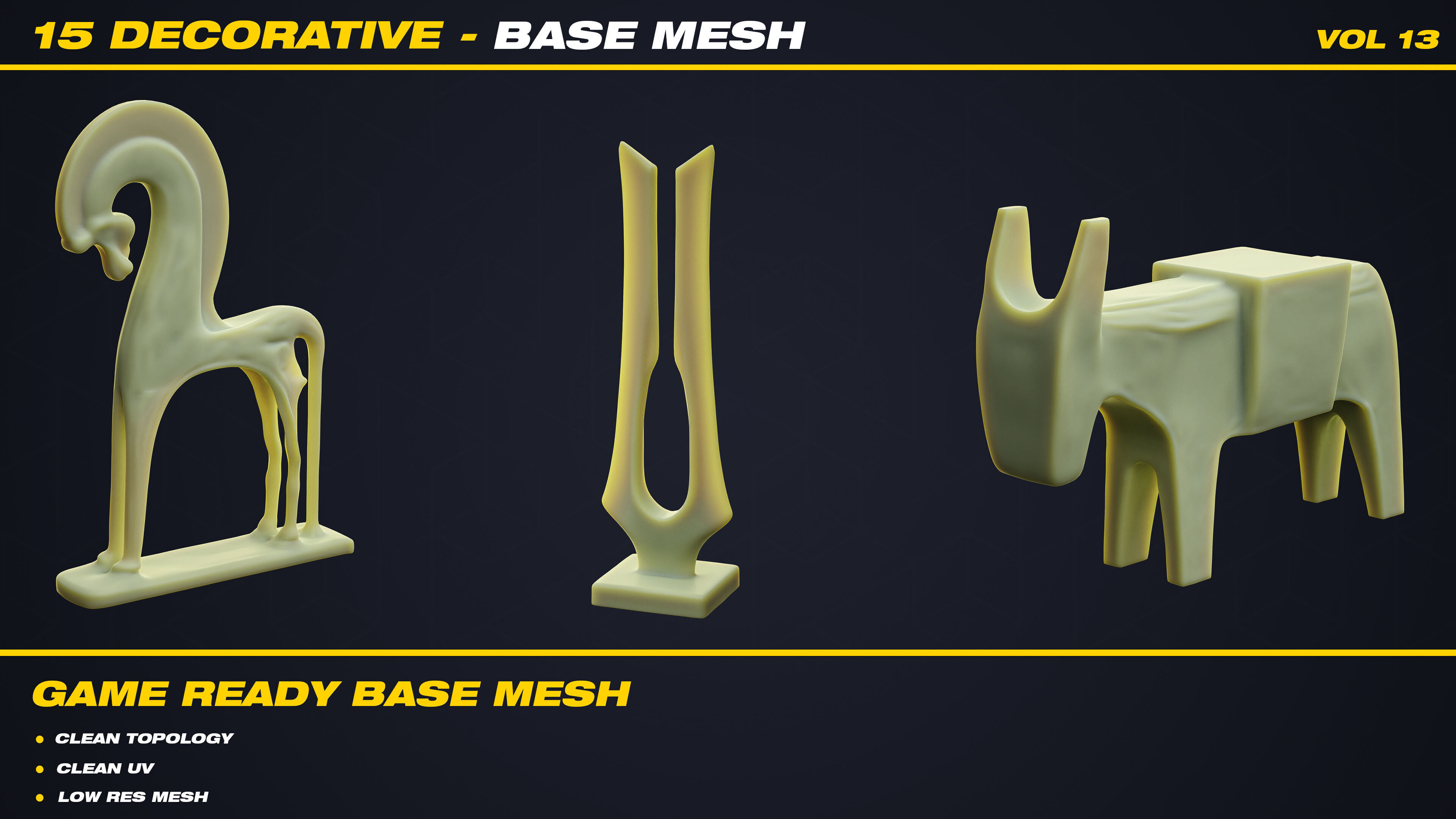 15 Decorative Base Mesh - VOL 13 - Game Ready Low-poly 3D model_3