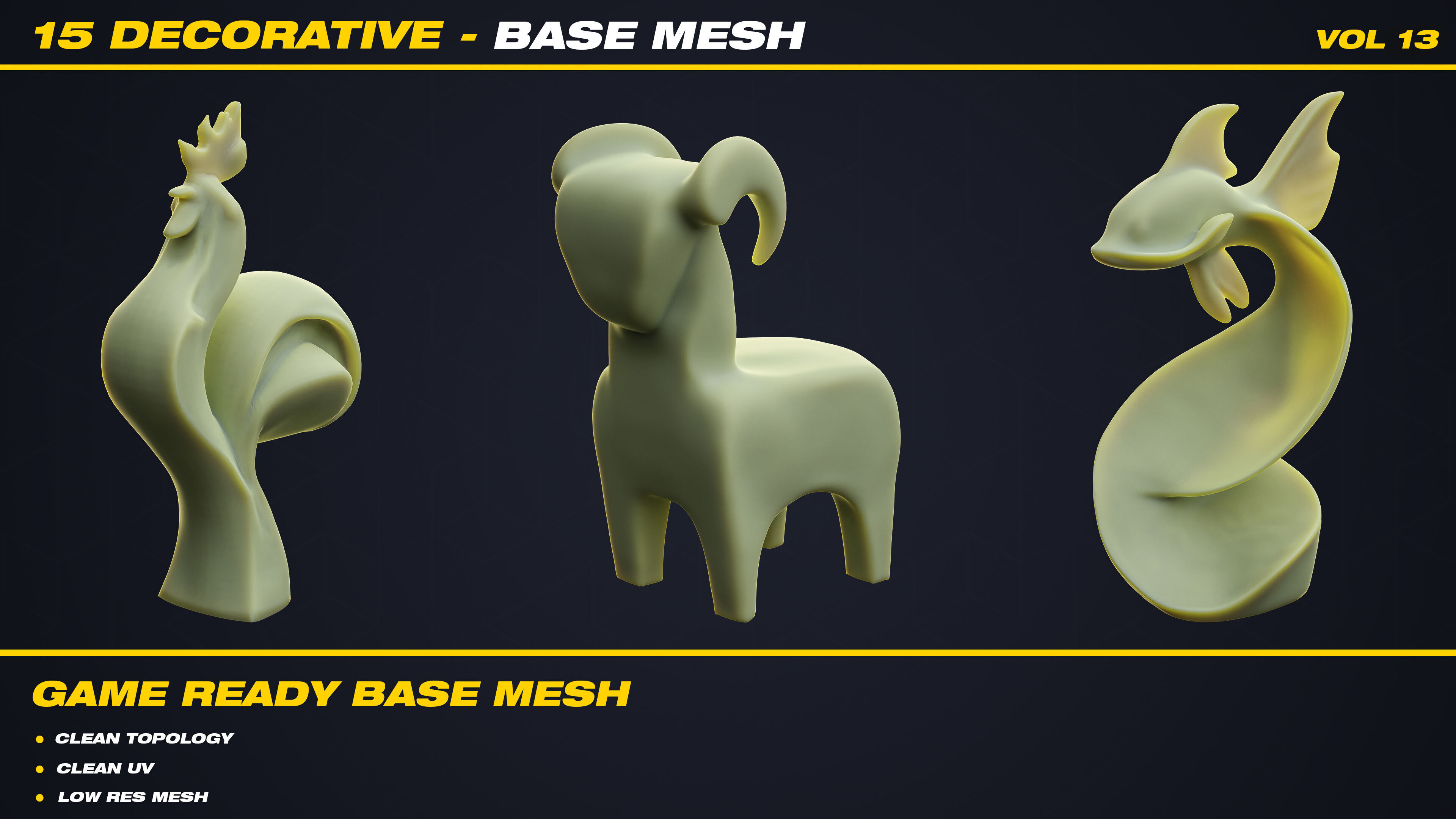 15 Decorative Base Mesh - VOL 13 - Game Ready Low-poly 3D model_12
