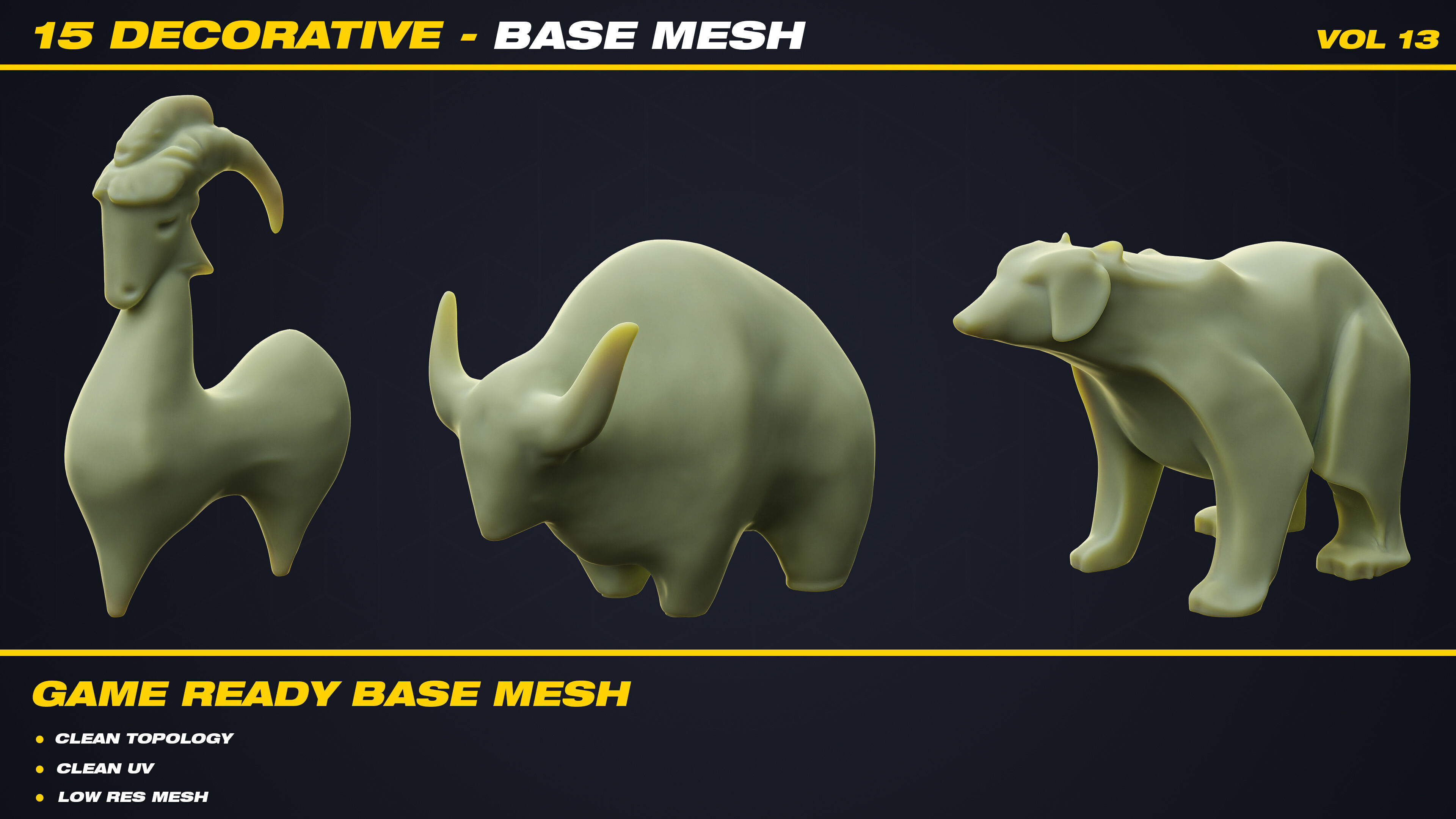 15 Decorative Base Mesh - VOL 13 - Game Ready Low-poly 3D model_9