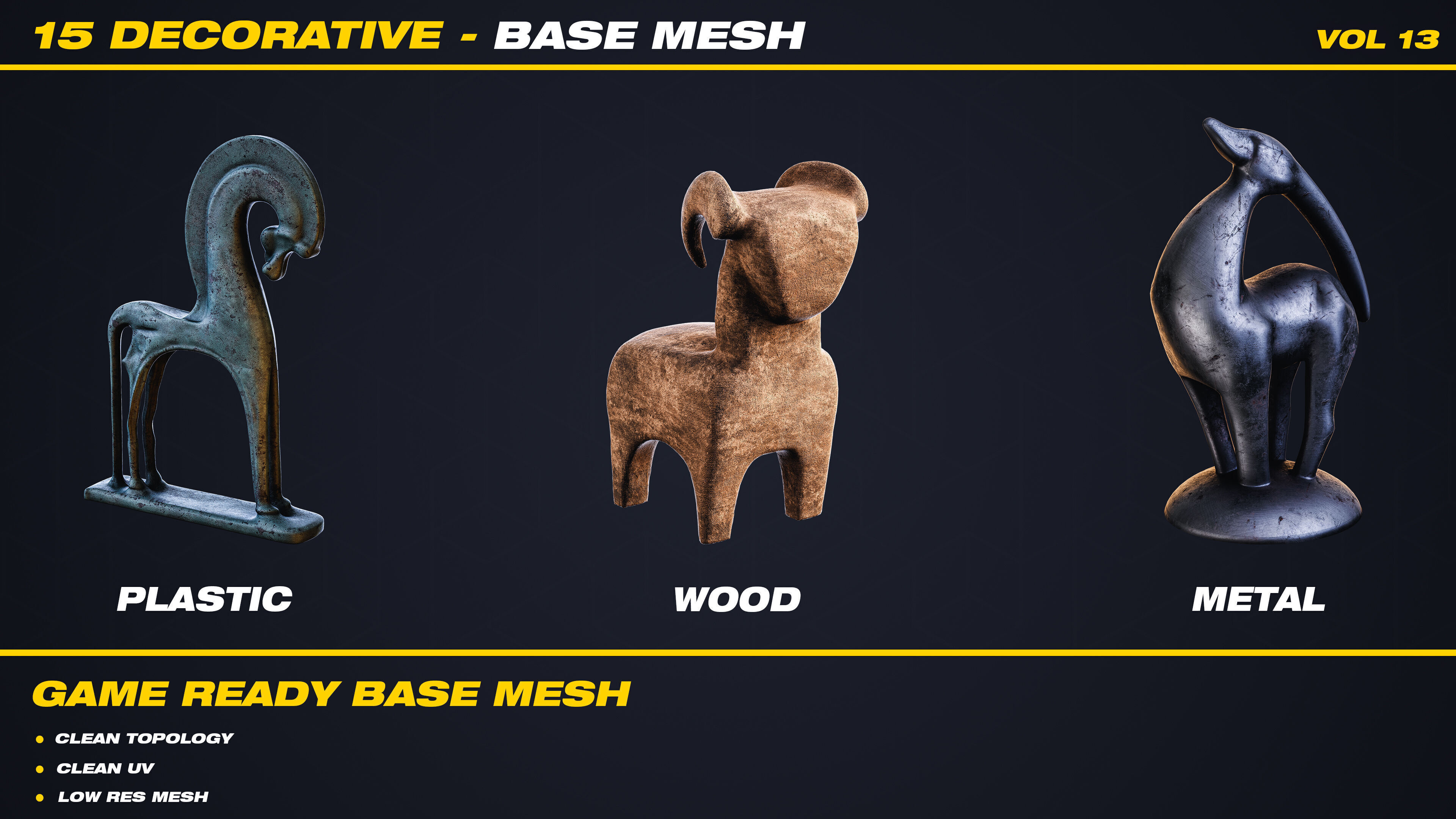 15 Decorative Base Mesh - VOL 13 - Game Ready Low-poly 3D model_7