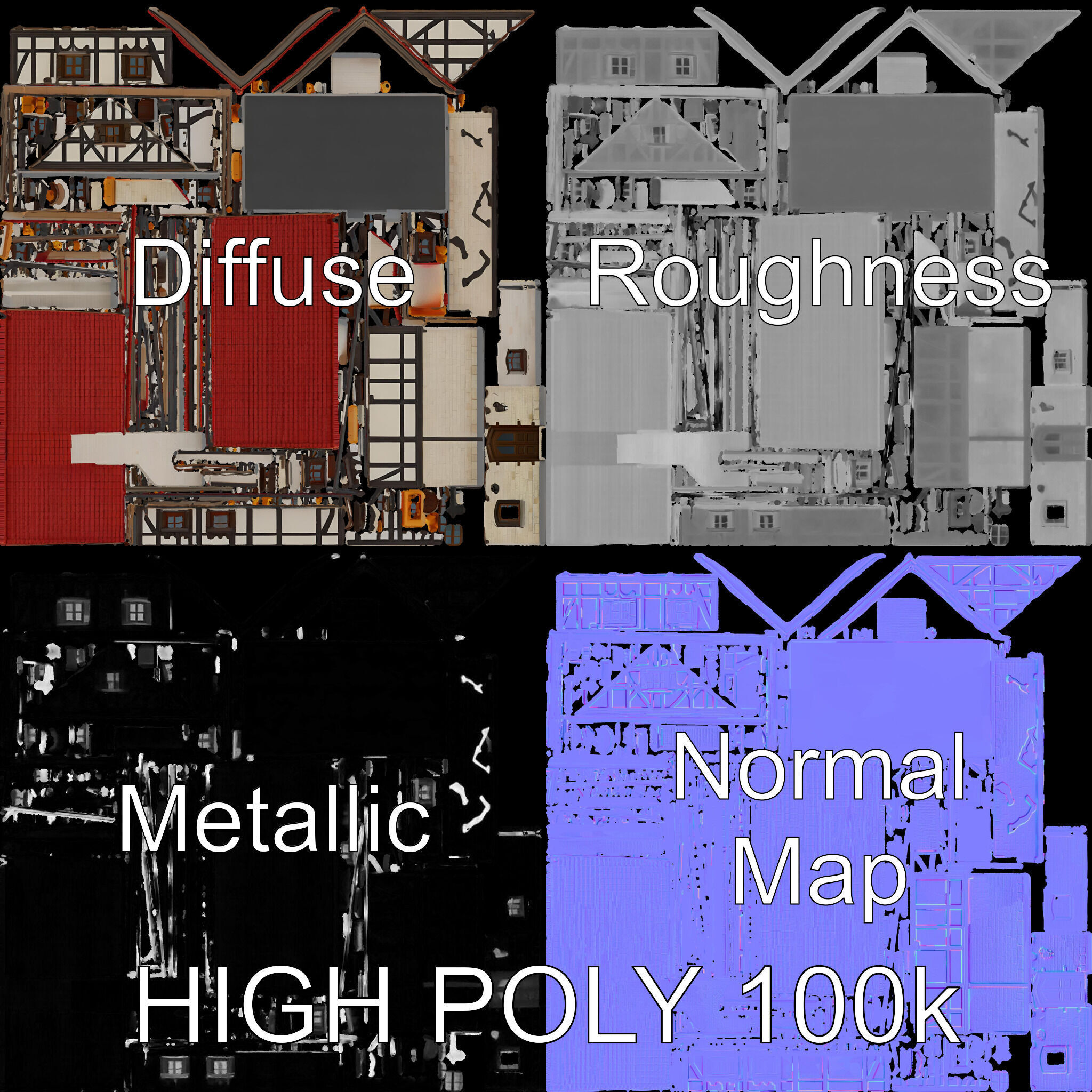 Traditional European House Model Pack Low-poly 3D model_2