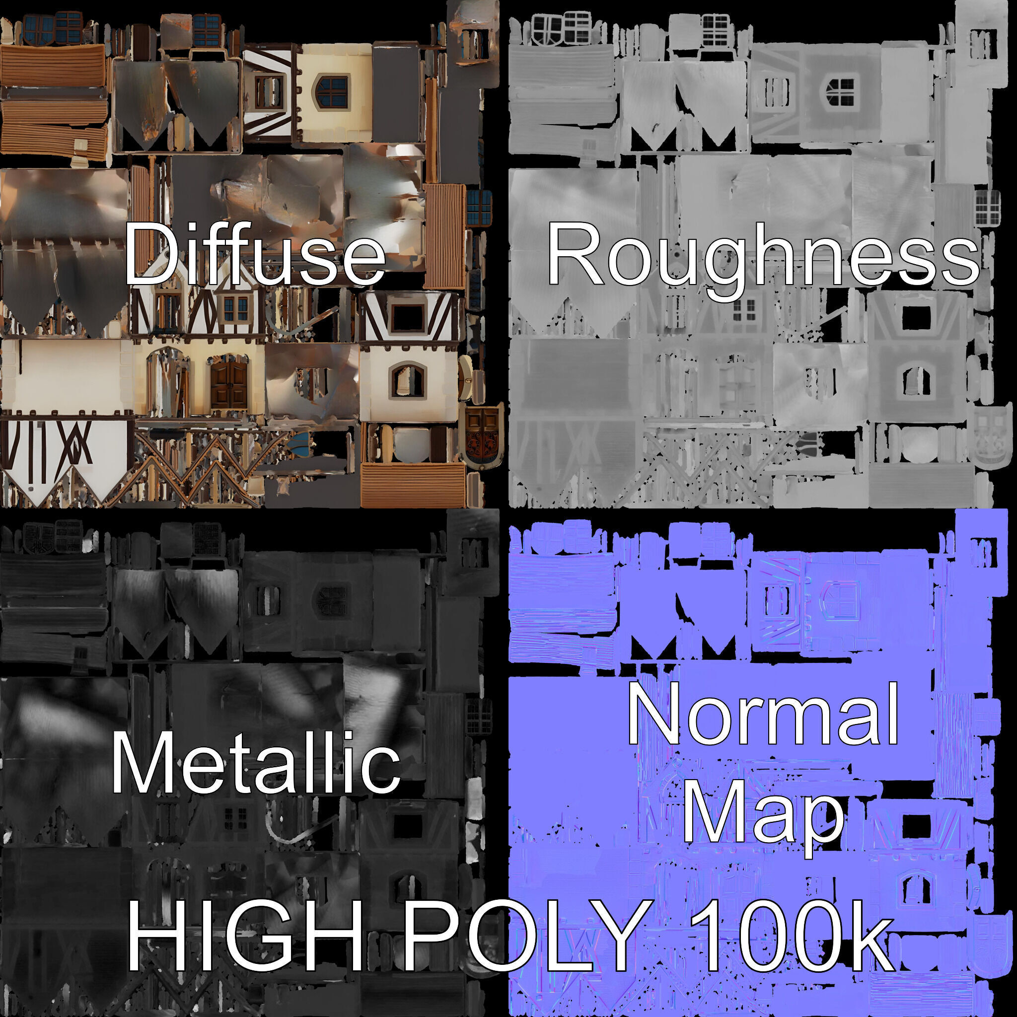 Medieval House Model Pack with Detailed Architecture Low-poly 3D model_2