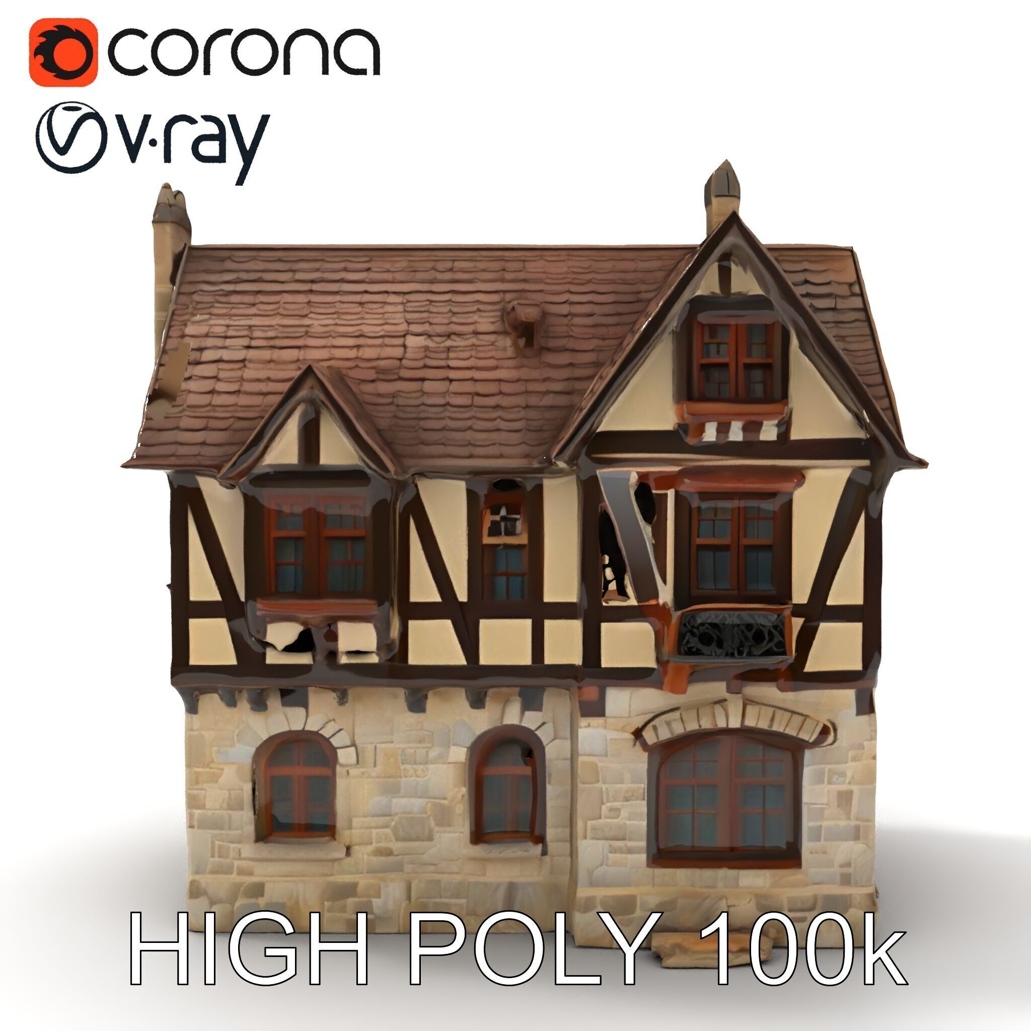 Vintage Tudor House D Model Pack Low-poly 3D model_23