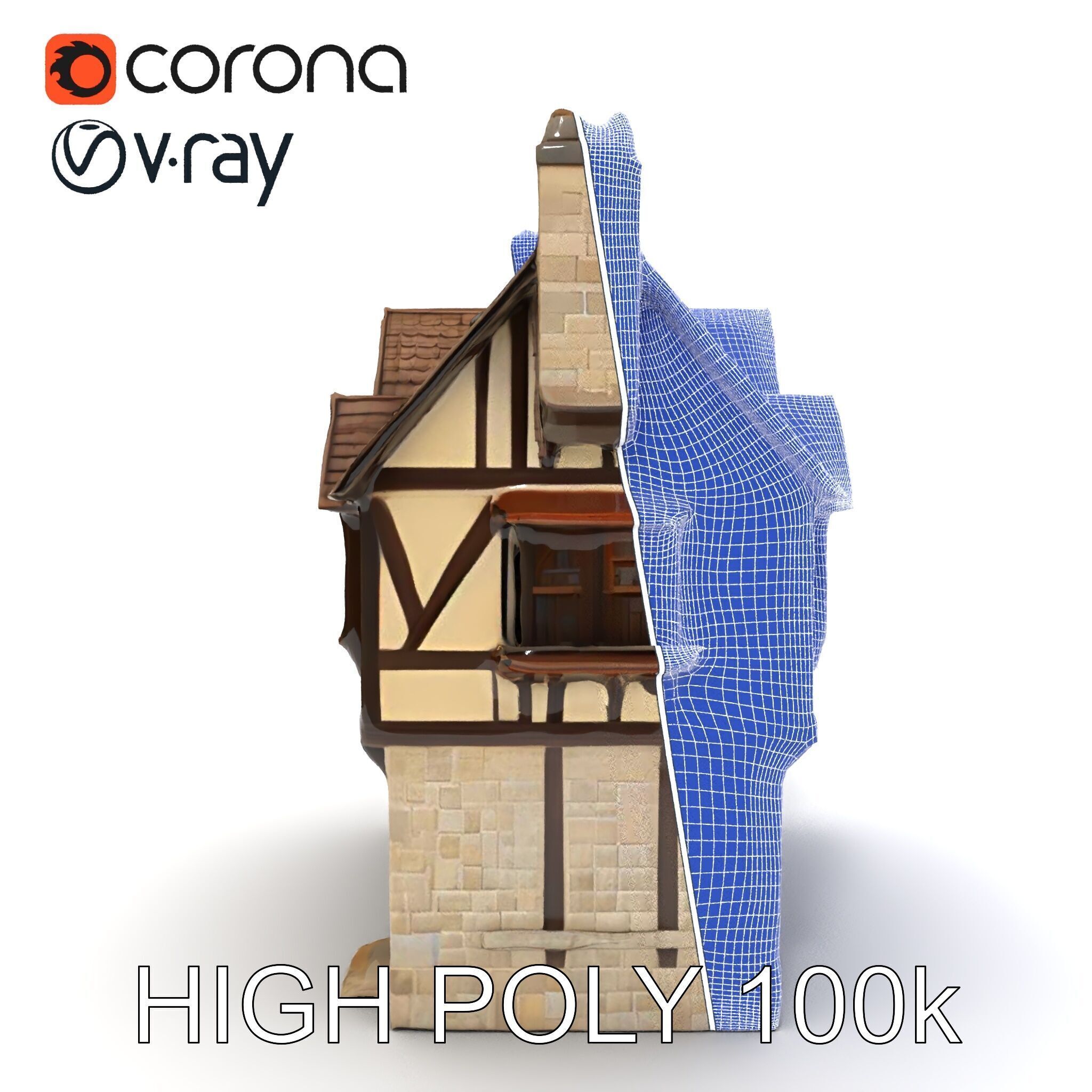 Vintage Tudor House D Model Pack Low-poly 3D model_17