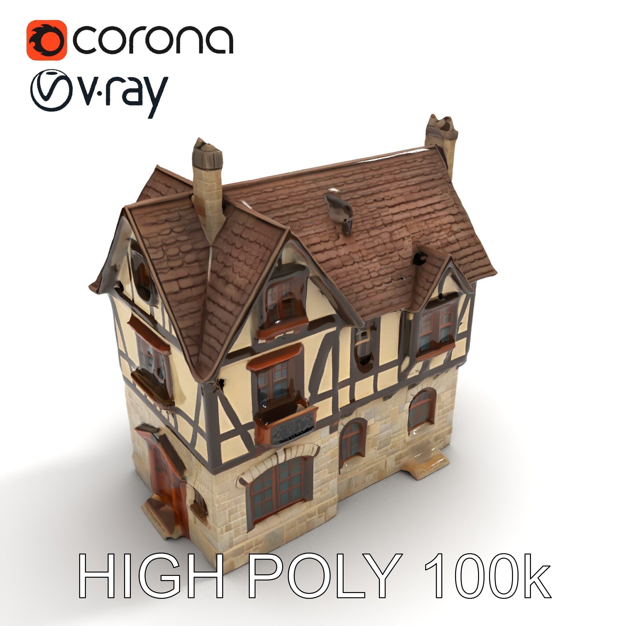 Vintage Tudor House D Model Pack Low-poly 3D model_12
