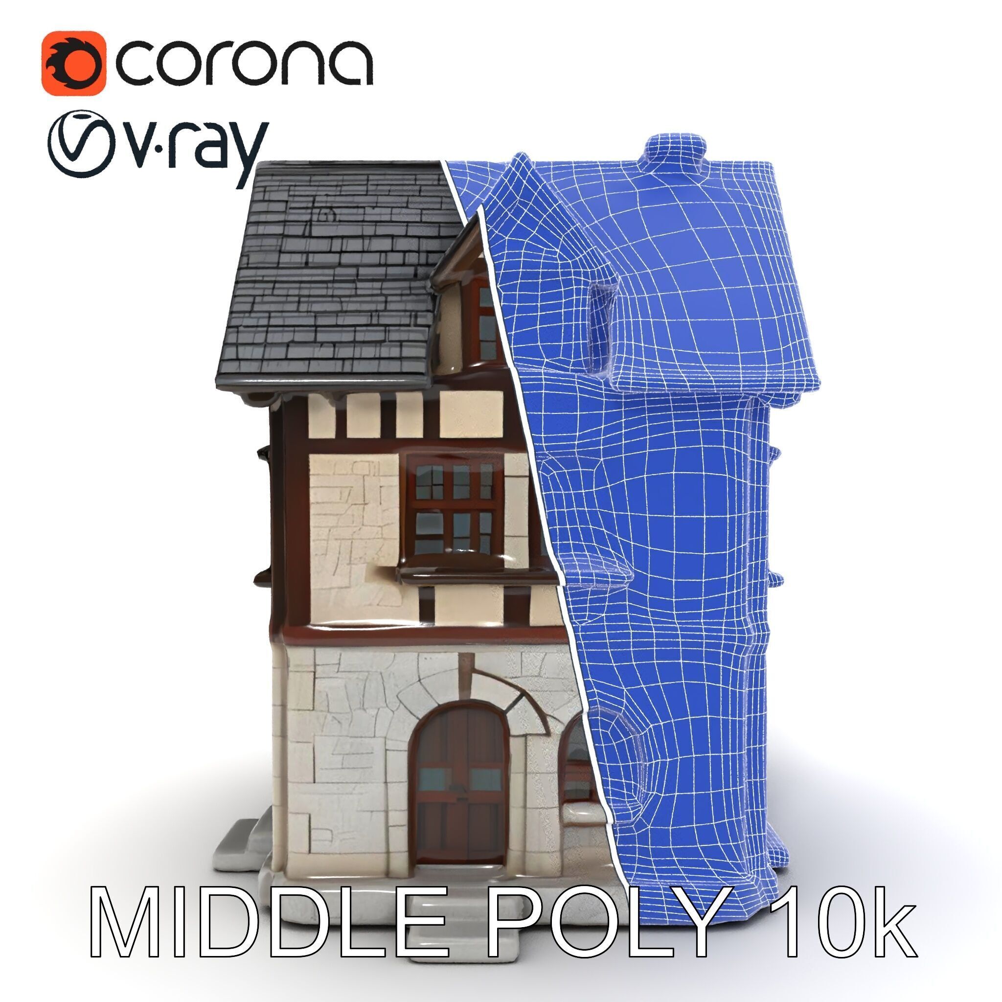 Medieval HalfTimbered House Model Pack for Realistic Rendering Low-poly 3D model_6