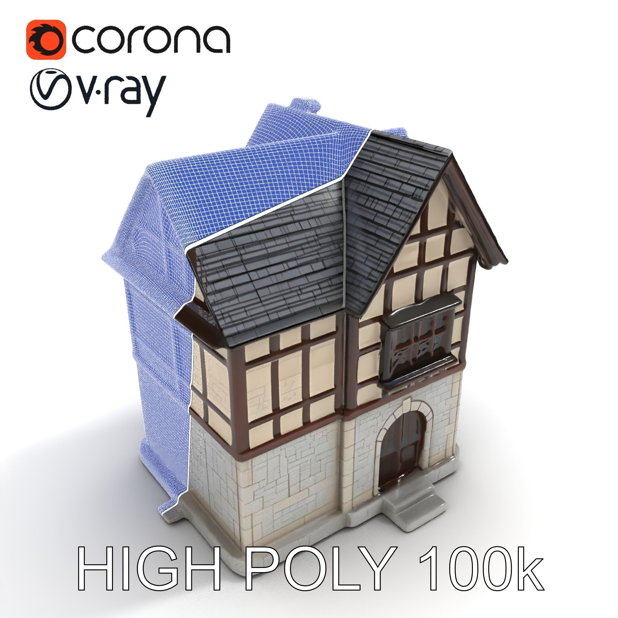 Medieval HalfTimbered House Model Pack for Realistic Rendering Low-poly 3D model_8
