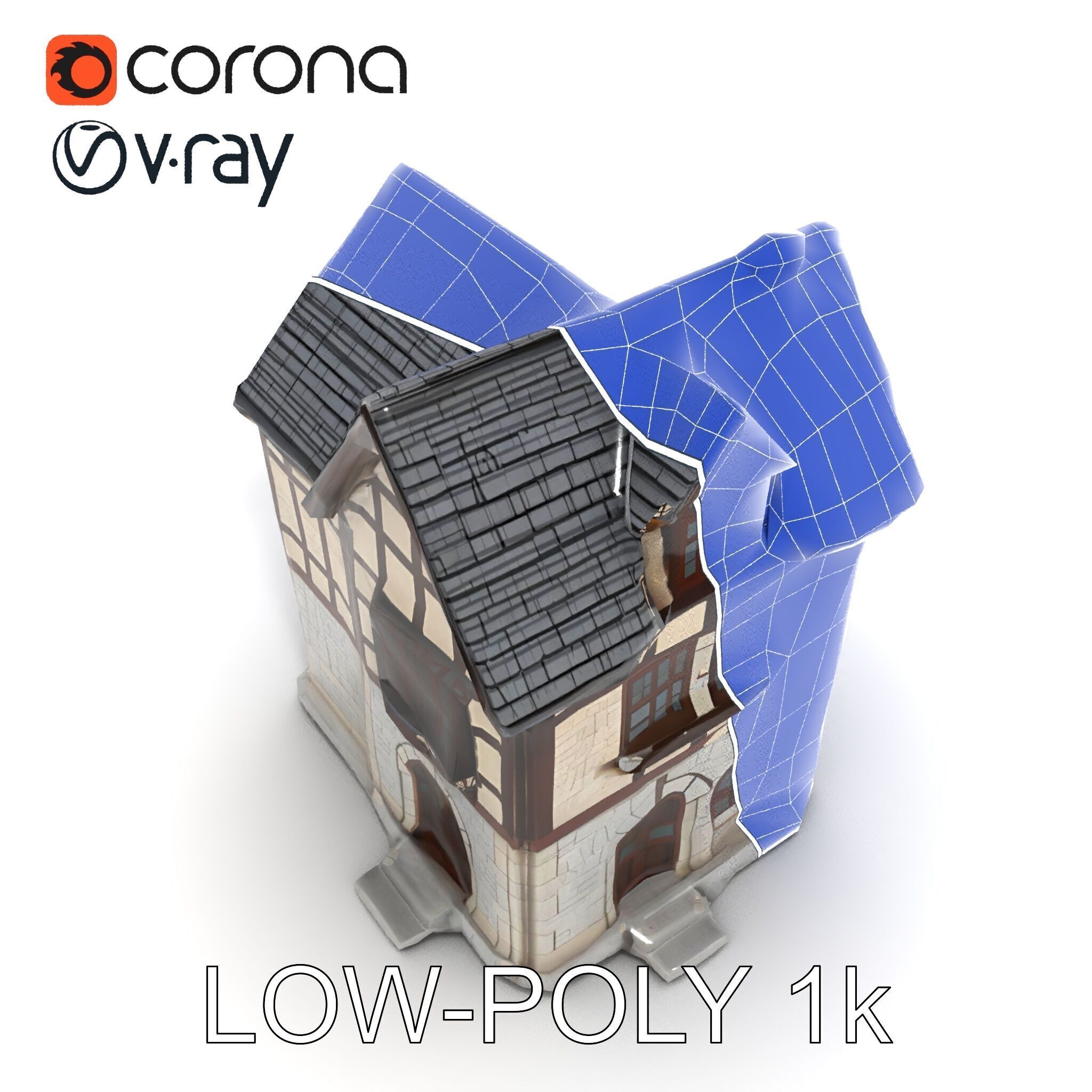 Medieval HalfTimbered House Model Pack for Realistic Rendering Low-poly 3D model_16