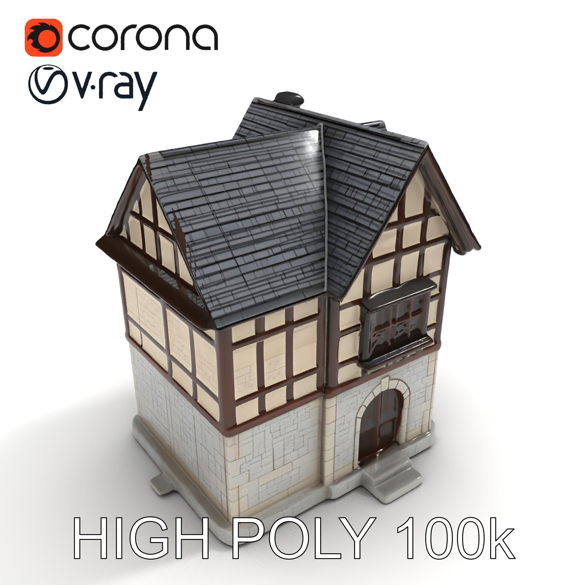 Medieval HalfTimbered House Model Pack for Realistic Rendering Low-poly 3D model_35