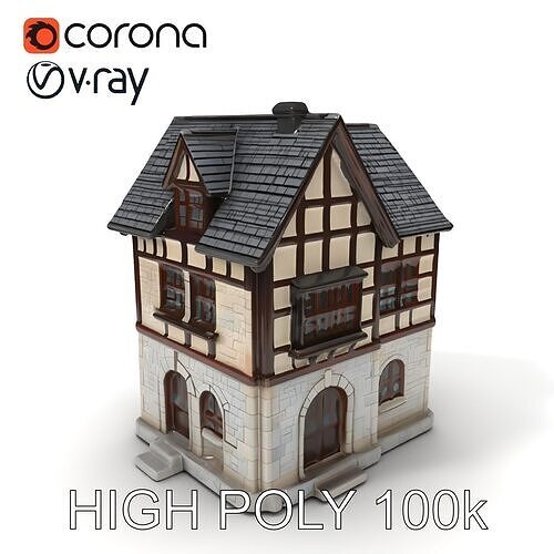 Medieval HalfTimbered House Model Pack for Realistic Rendering Low-poly 3D model