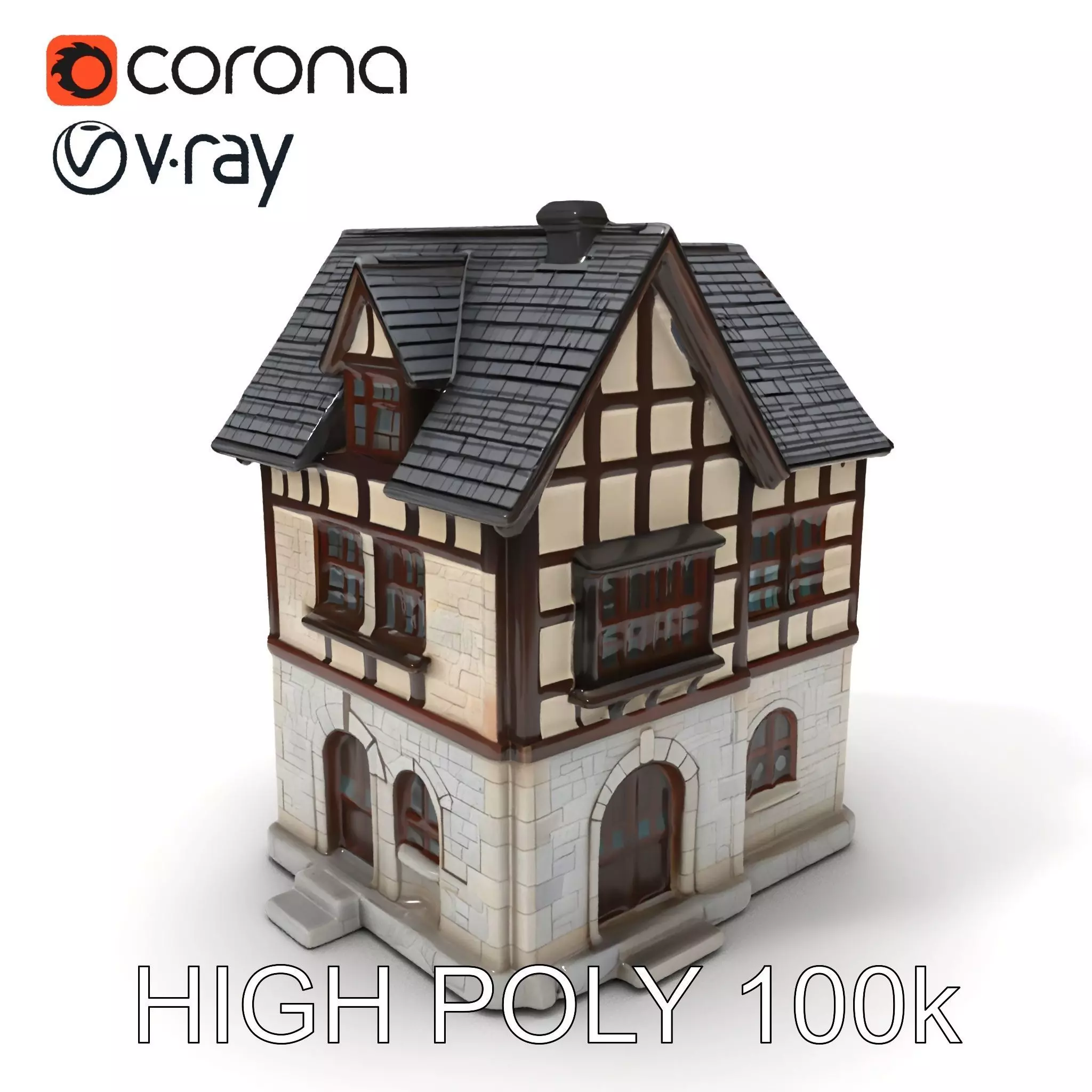 Medieval HalfTimbered House Model Pack for Realistic Rendering Low-poly 3D model_0