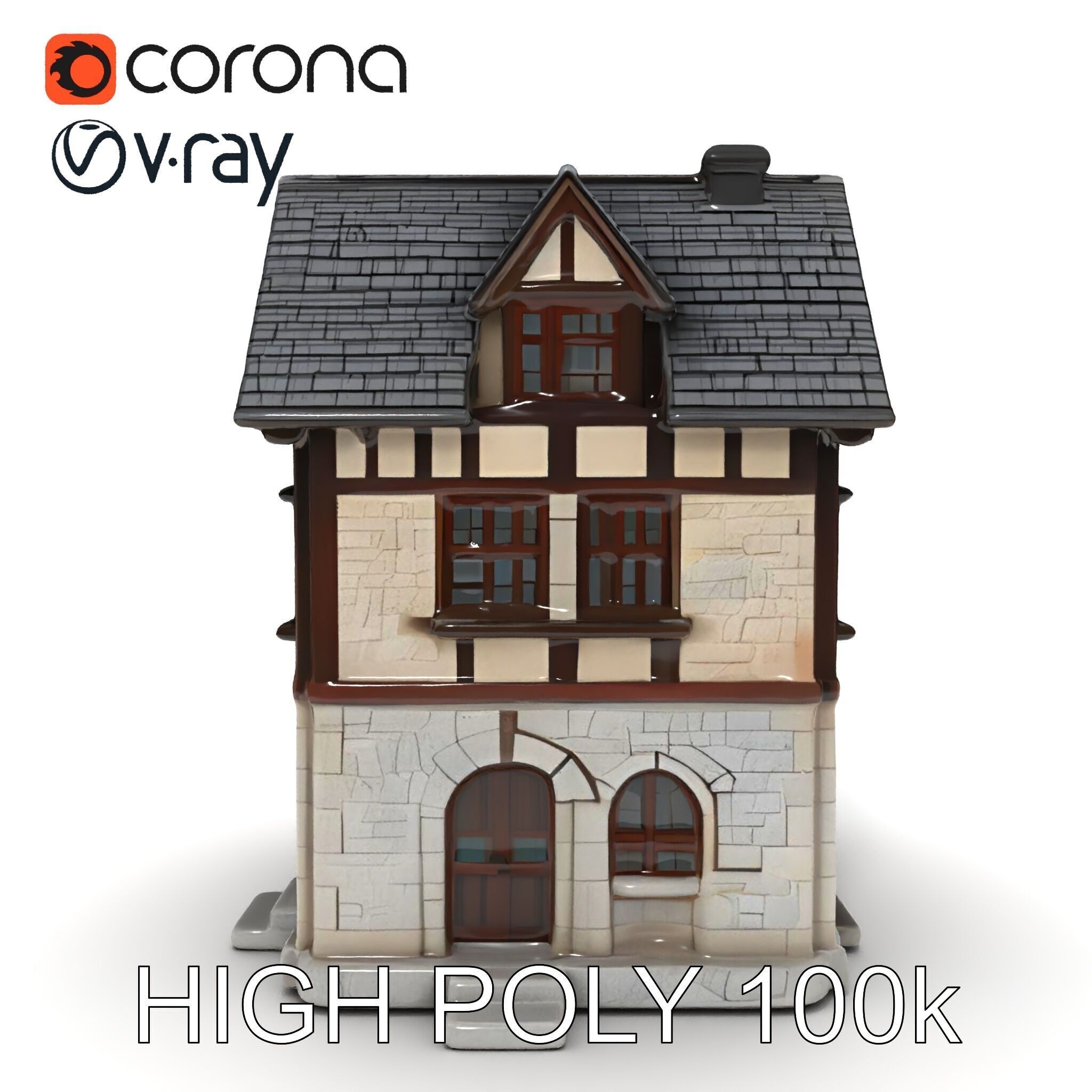 Medieval HalfTimbered House Model Pack for Realistic Rendering Low-poly 3D model_17