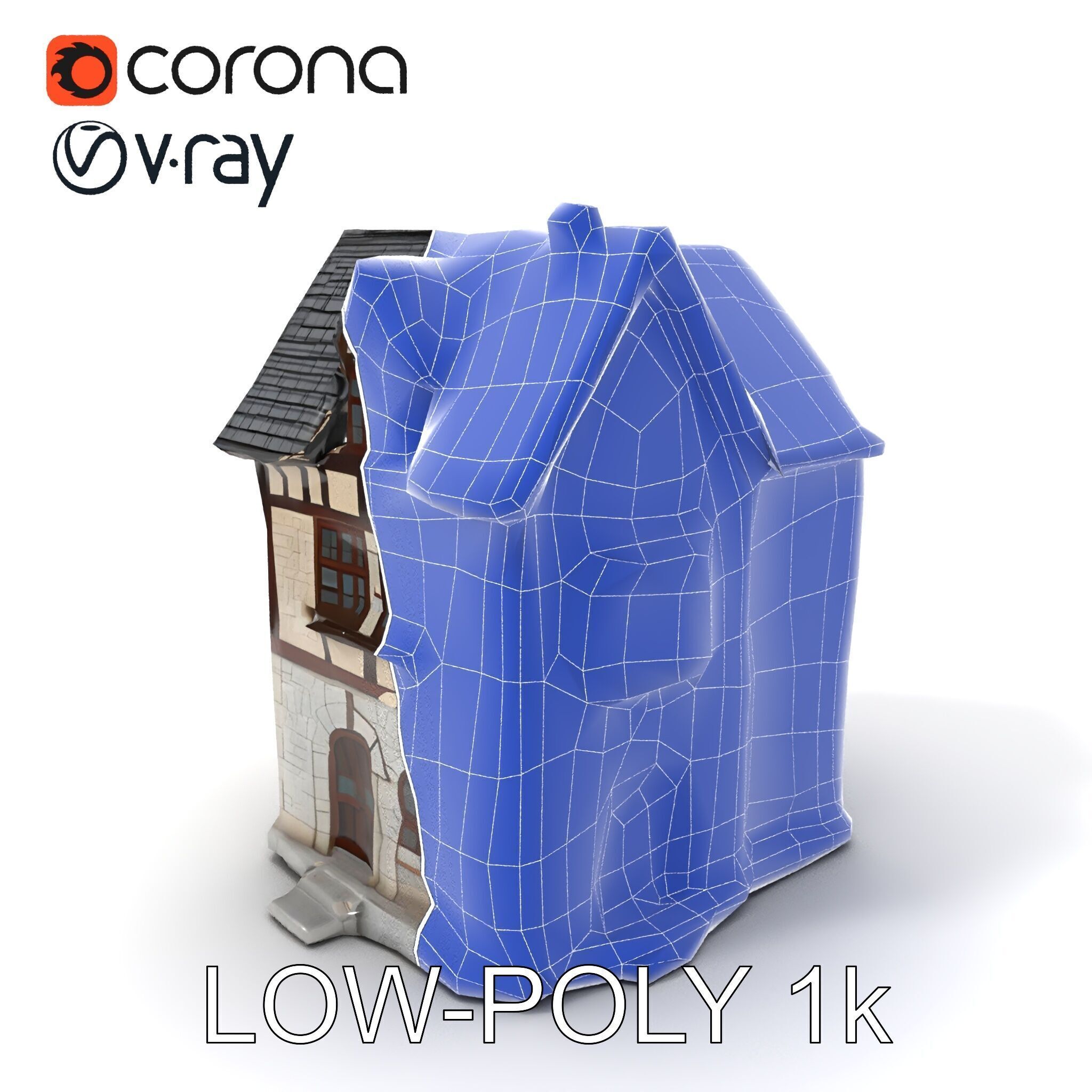 Medieval HalfTimbered House Model Pack for Realistic Rendering Low-poly 3D model_19