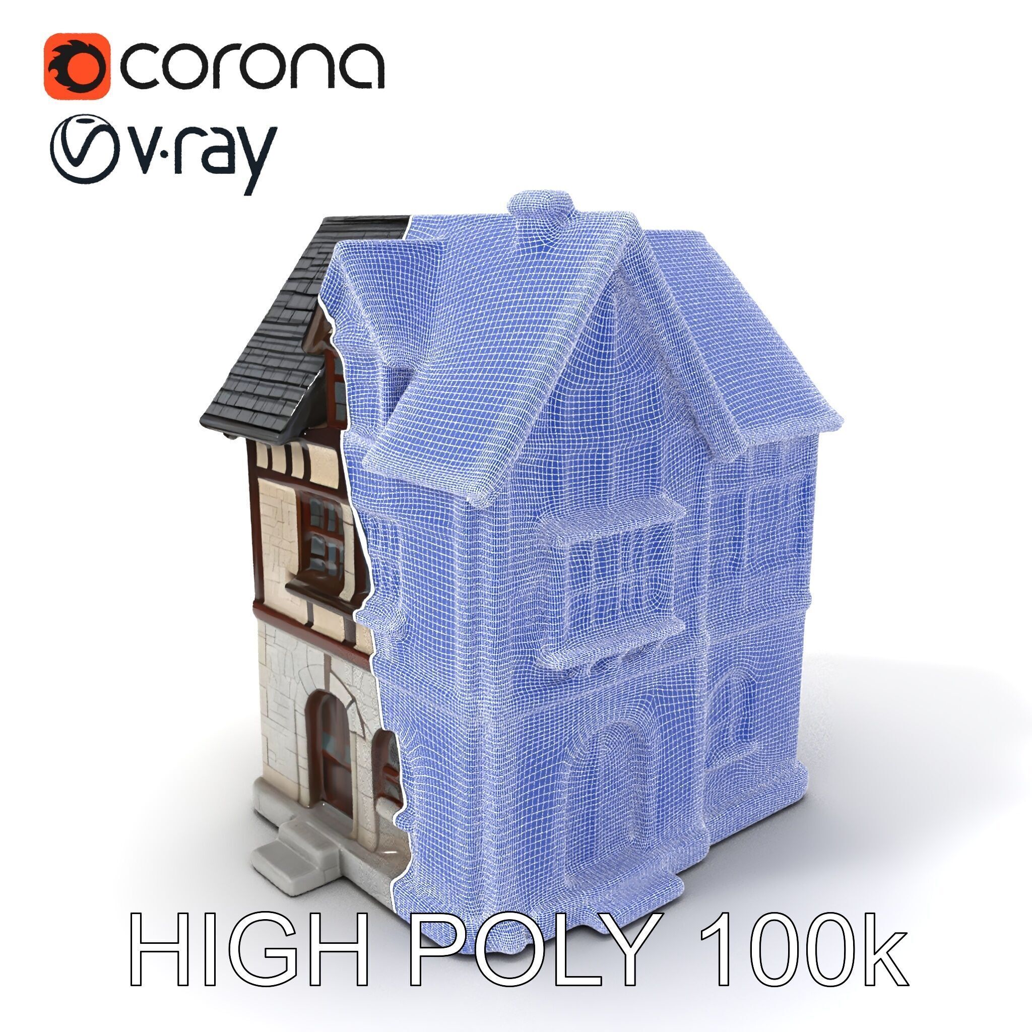 Medieval HalfTimbered House Model Pack for Realistic Rendering Low-poly 3D model_3