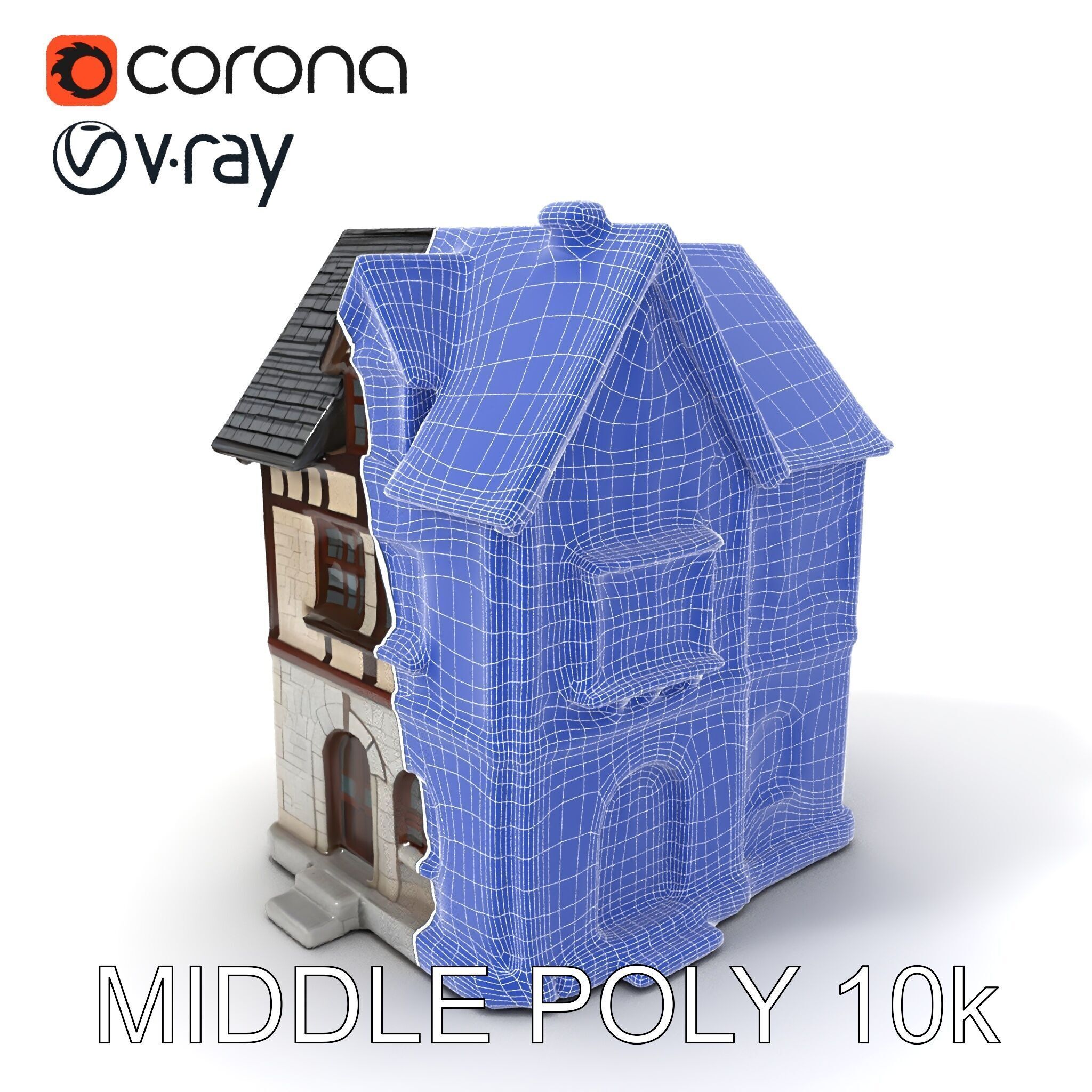 Medieval HalfTimbered House Model Pack for Realistic Rendering Low-poly 3D model_30