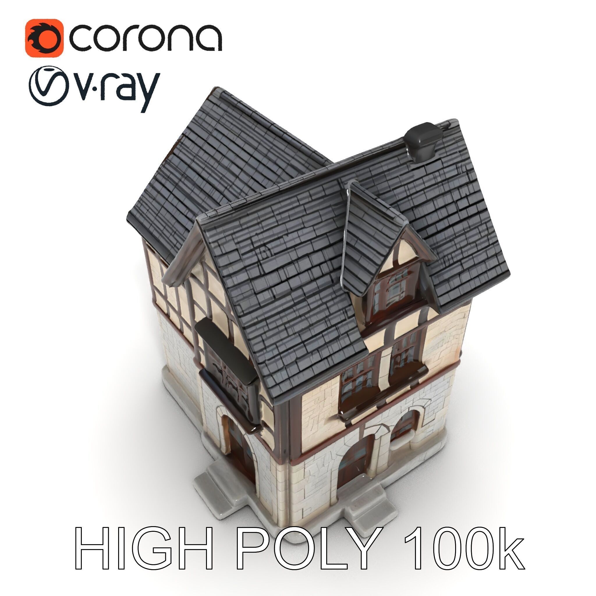 Medieval HalfTimbered House Model Pack for Realistic Rendering Low-poly 3D model_34