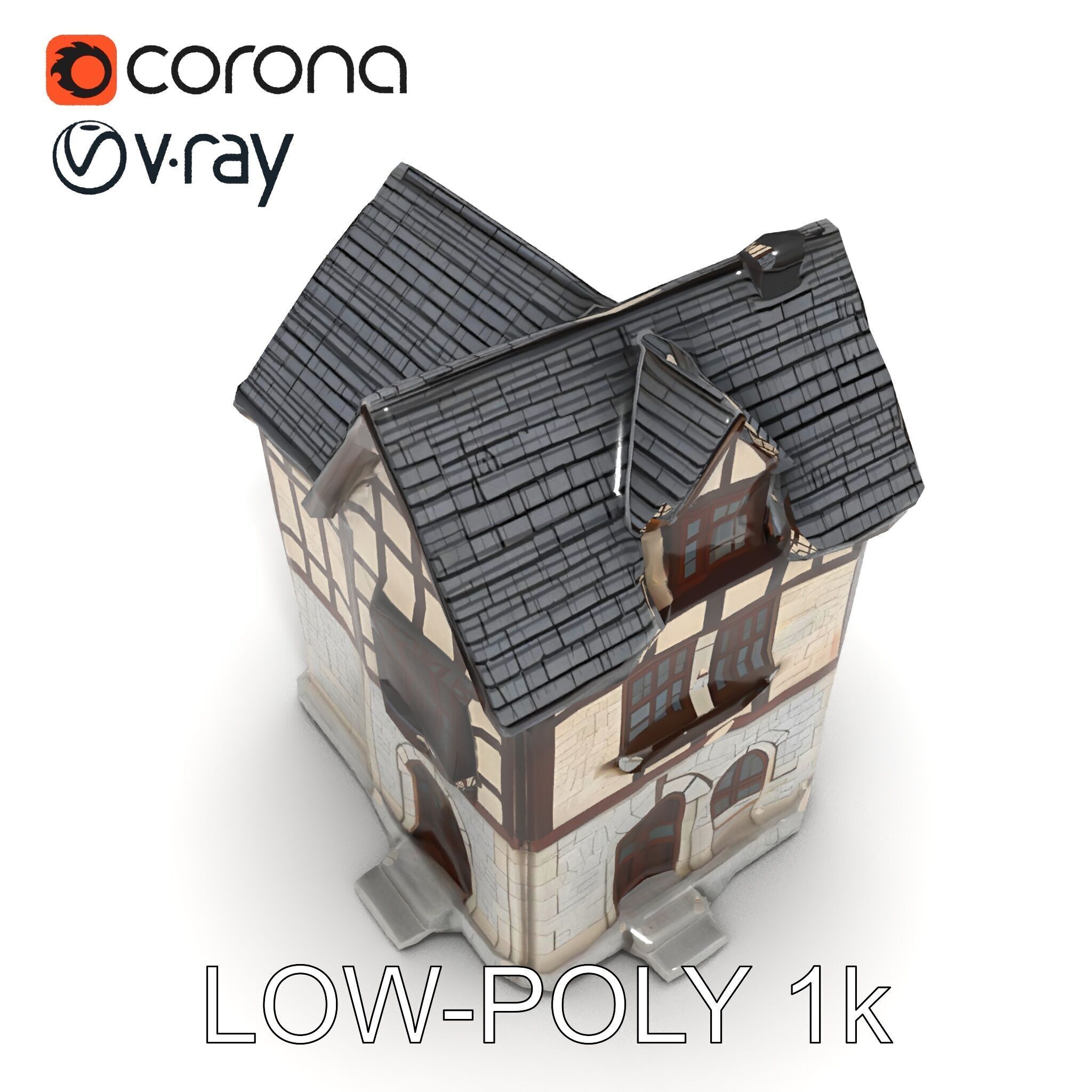 Medieval HalfTimbered House Model Pack for Realistic Rendering Low-poly 3D model_26