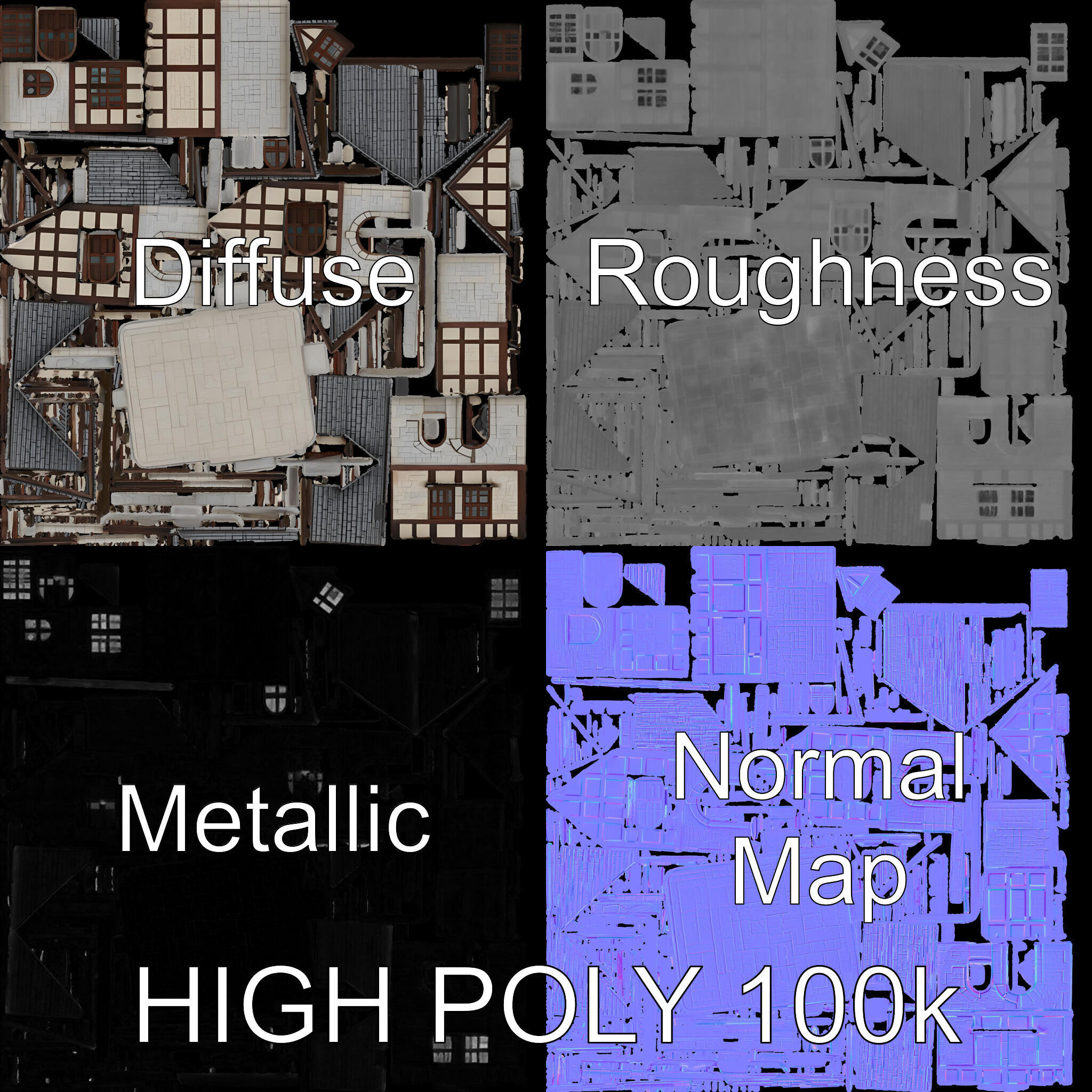 Medieval HalfTimbered House Model Pack for Realistic Rendering Low-poly 3D model_2