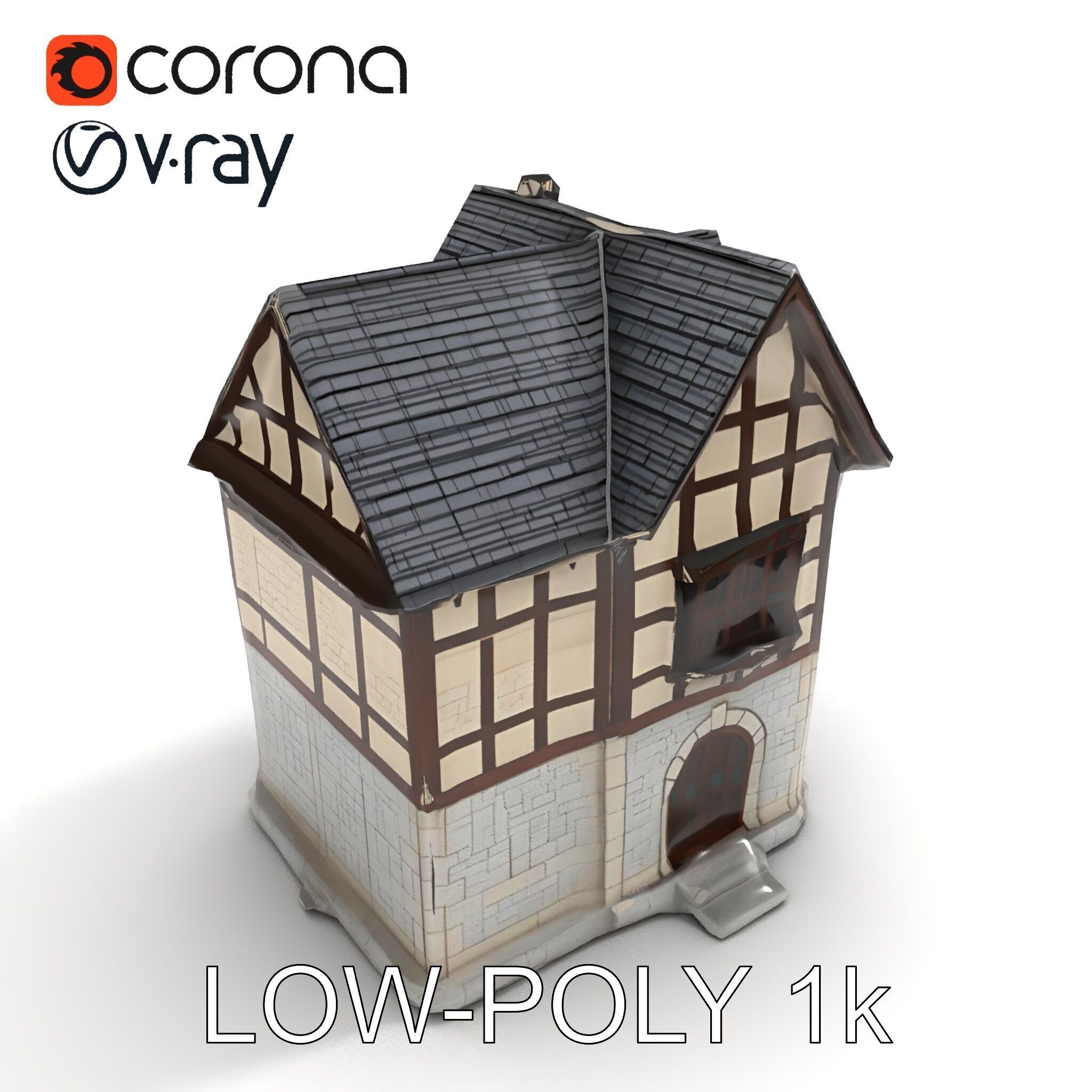 Medieval HalfTimbered House Model Pack for Realistic Rendering Low-poly 3D model_24