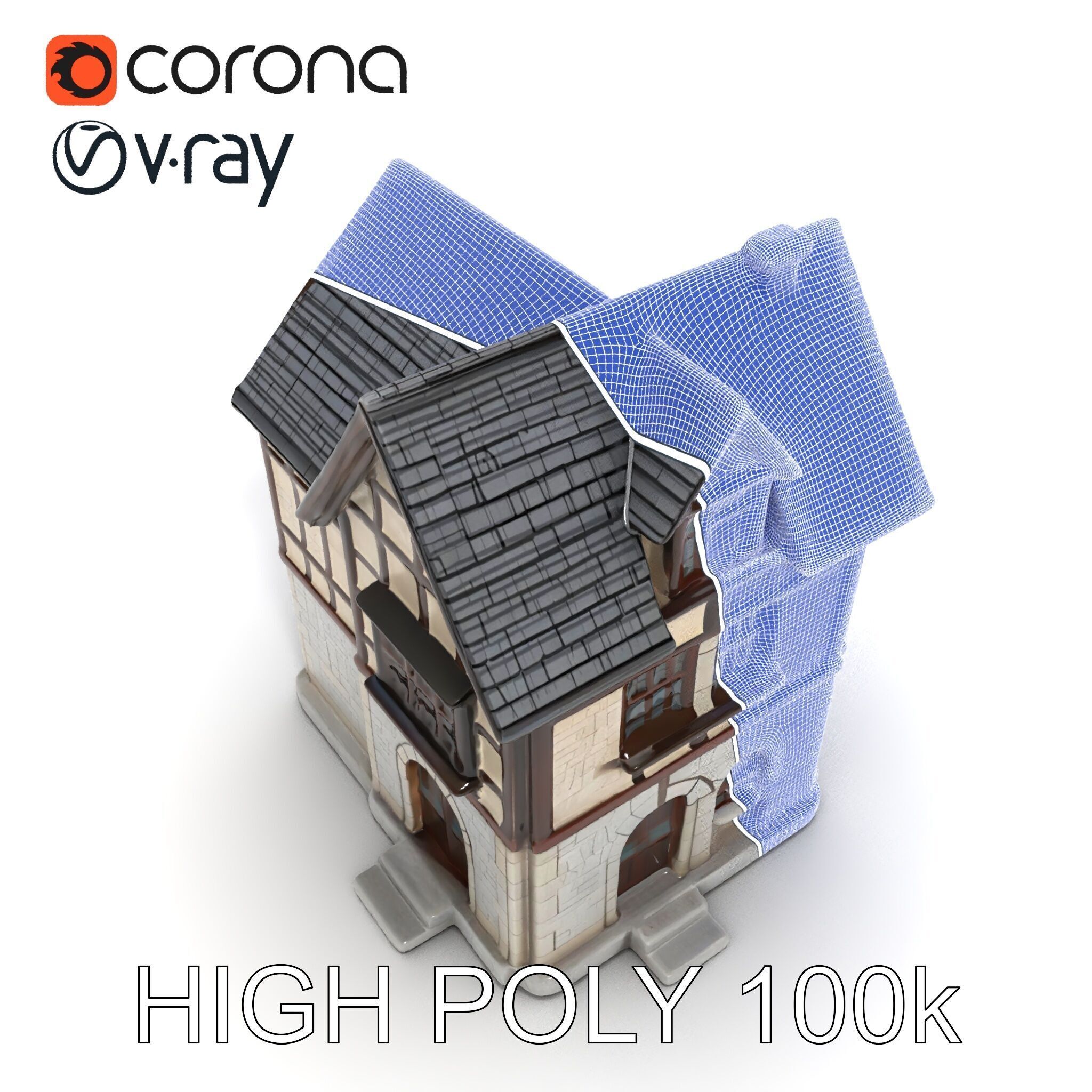 Medieval HalfTimbered House Model Pack for Realistic Rendering Low-poly 3D model_27