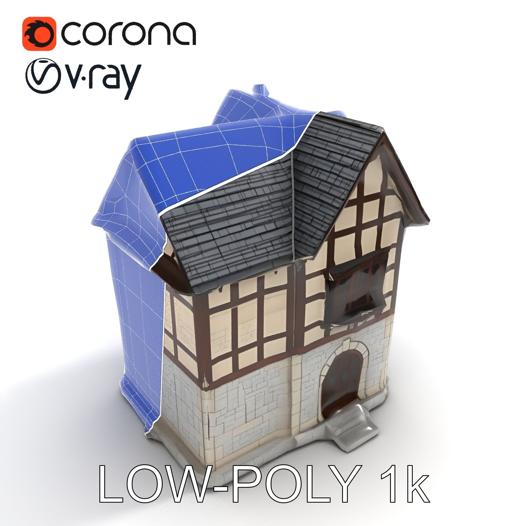 Medieval HalfTimbered House Model Pack for Realistic Rendering Low-poly 3D model_7