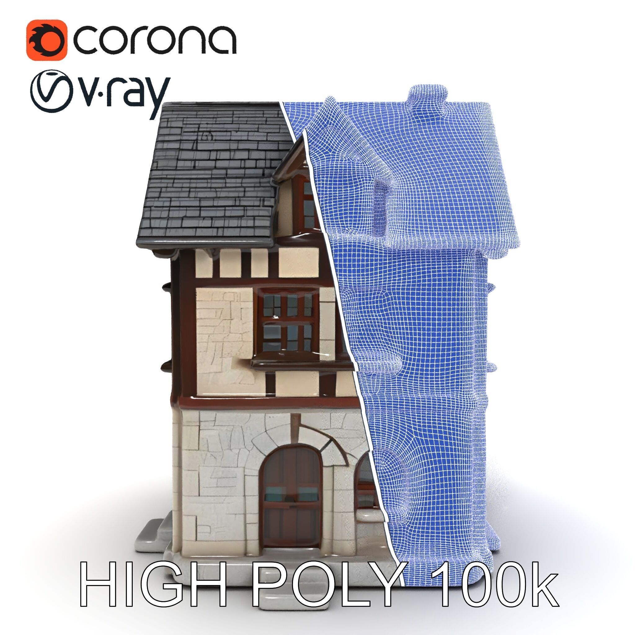 Medieval HalfTimbered House Model Pack for Realistic Rendering Low-poly 3D model_11