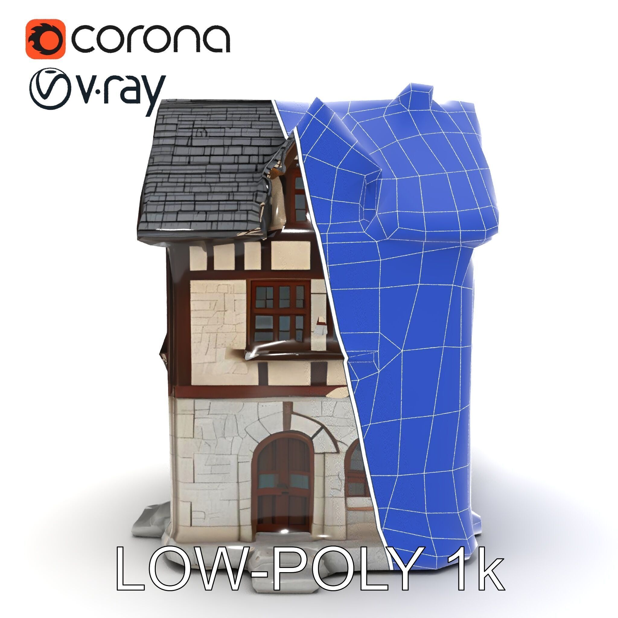 Medieval HalfTimbered House Model Pack for Realistic Rendering Low-poly 3D model_10