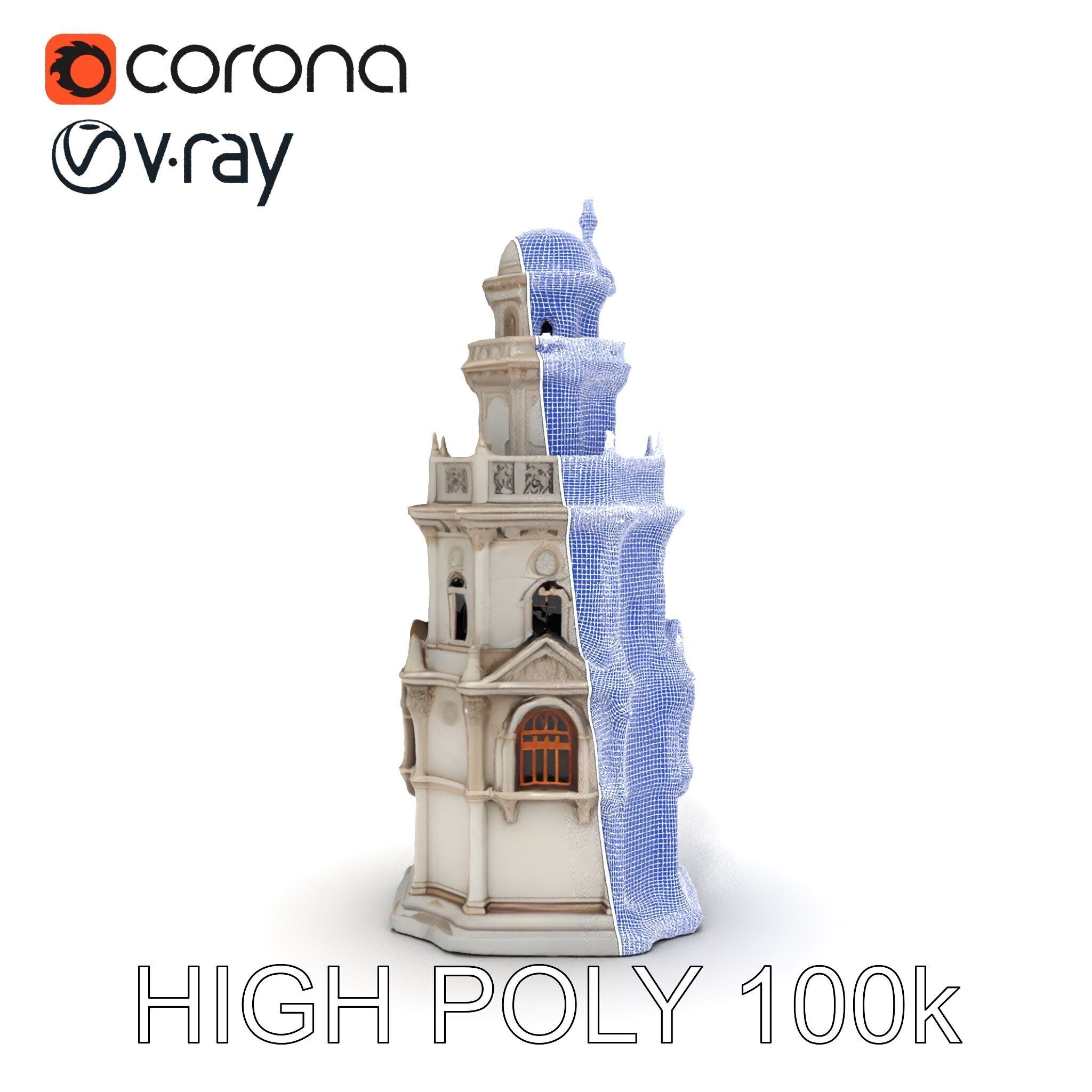 Ornate Architectural Tower Model Pack Low-poly 3D model_35