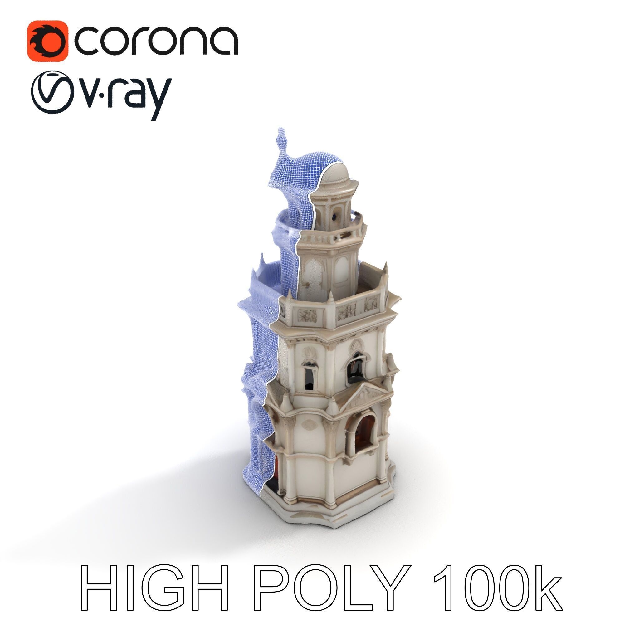 Ornate Architectural Tower Model Pack Low-poly 3D model_26