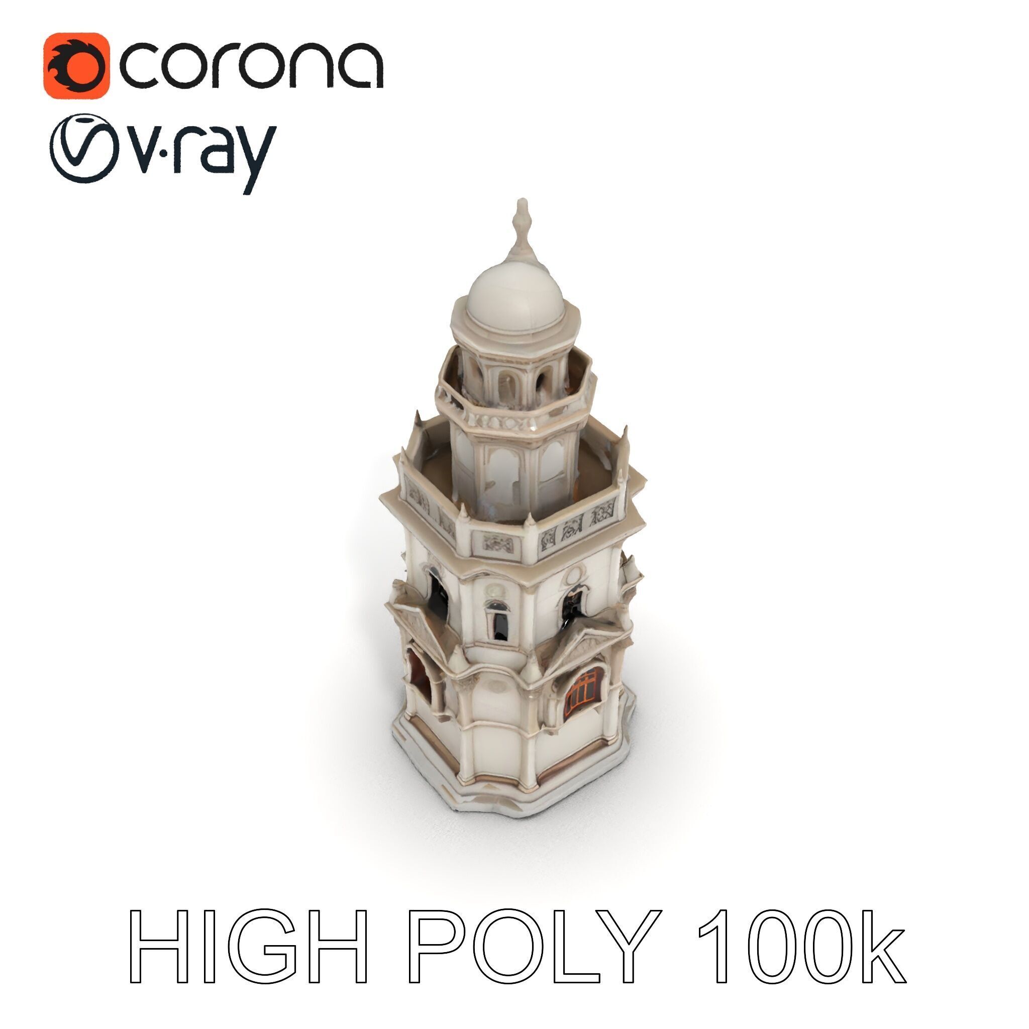 Ornate Architectural Tower Model Pack Low-poly 3D model_29