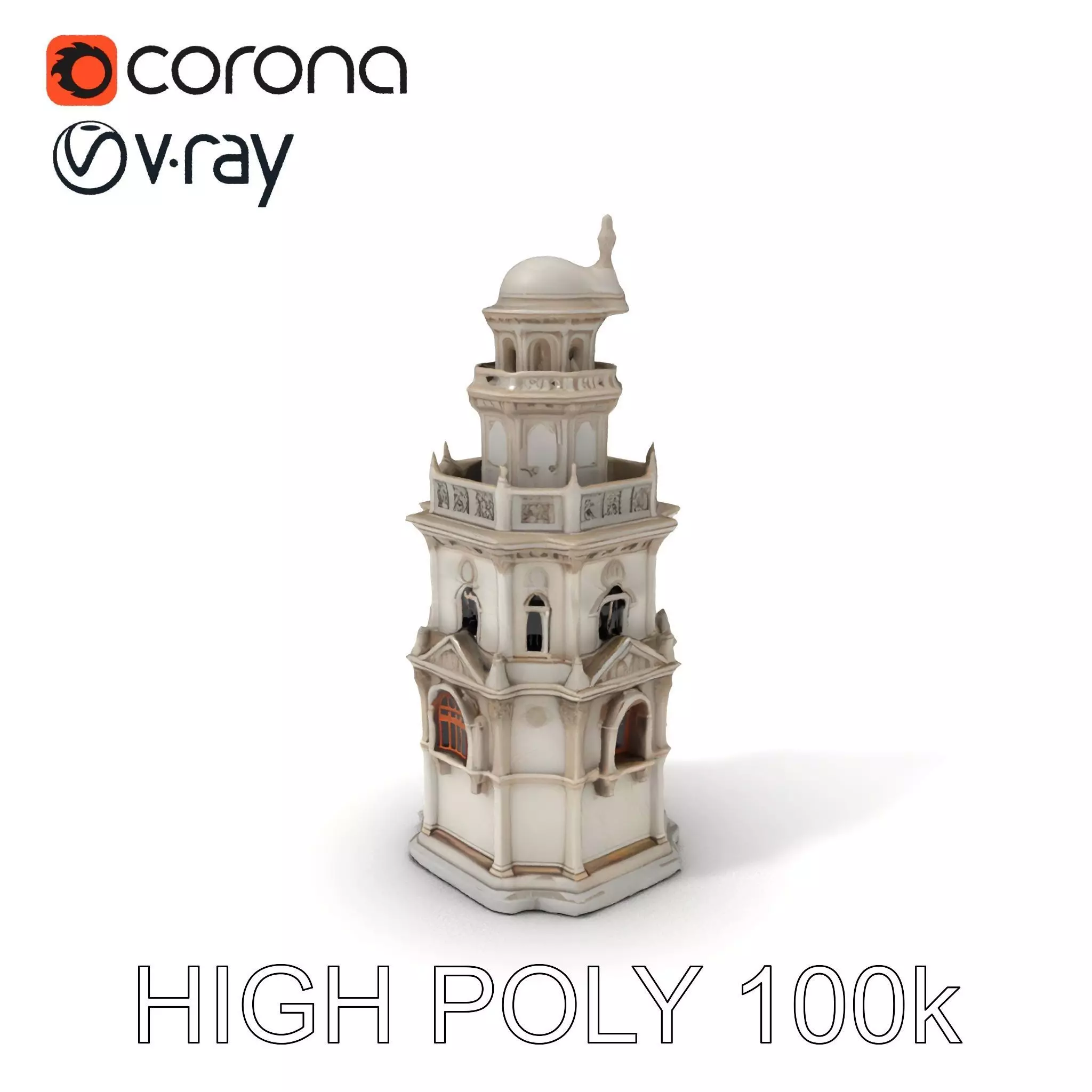 Ornate Architectural Tower Model Pack Low-poly 3D model_0
