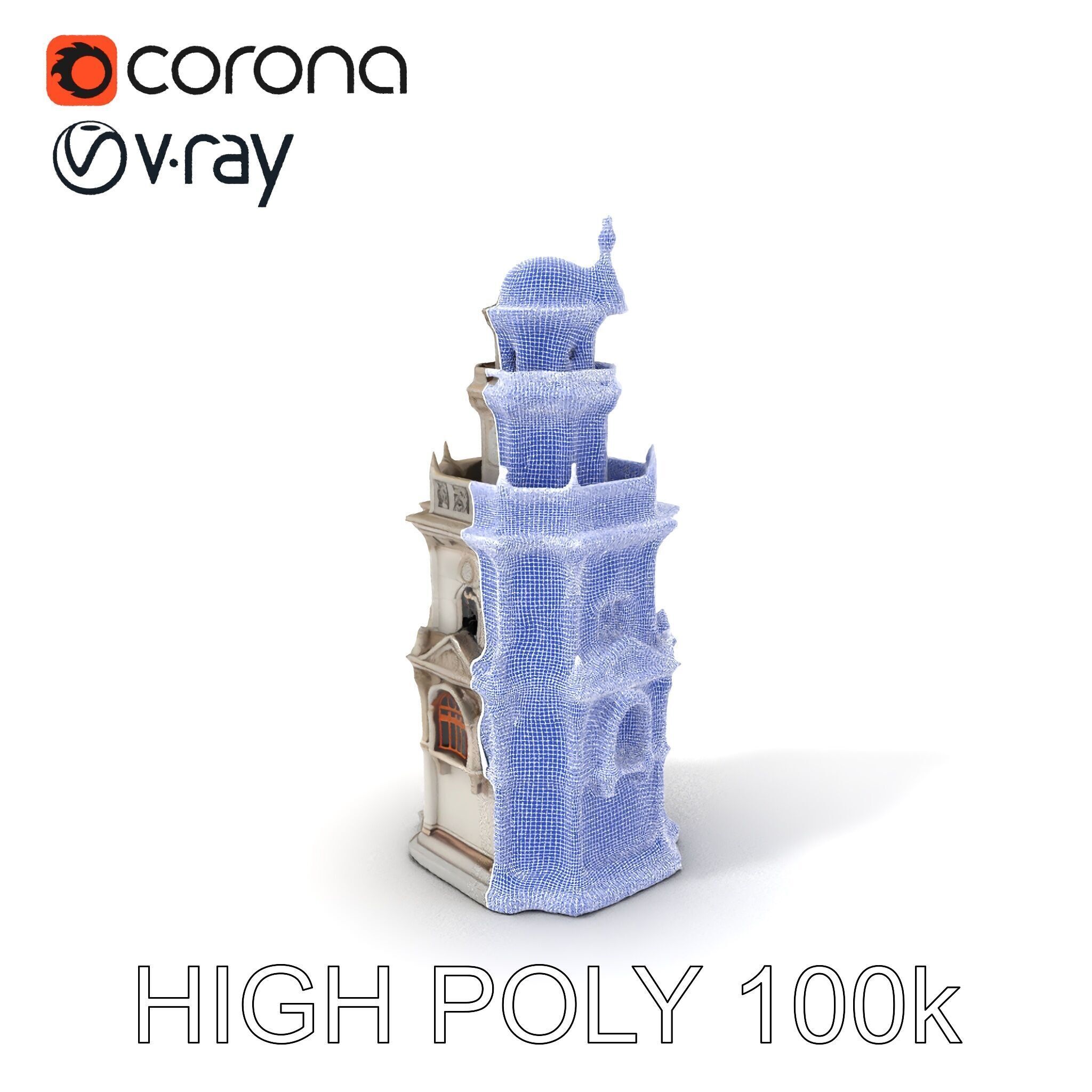 Ornate Architectural Tower Model Pack Low-poly 3D model_3