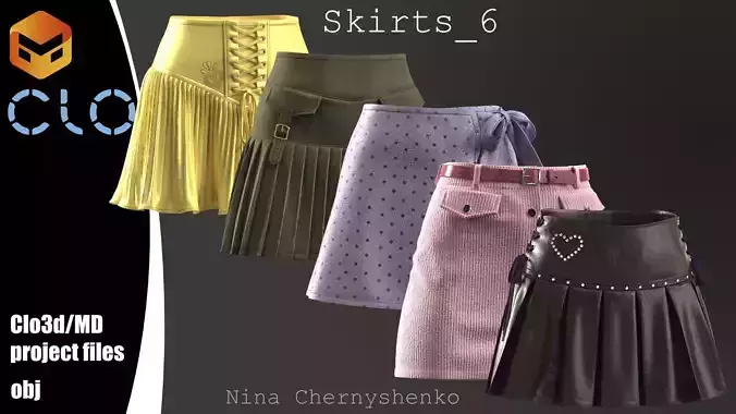 Skirts 6 - Marvelous Designer project and OBJ