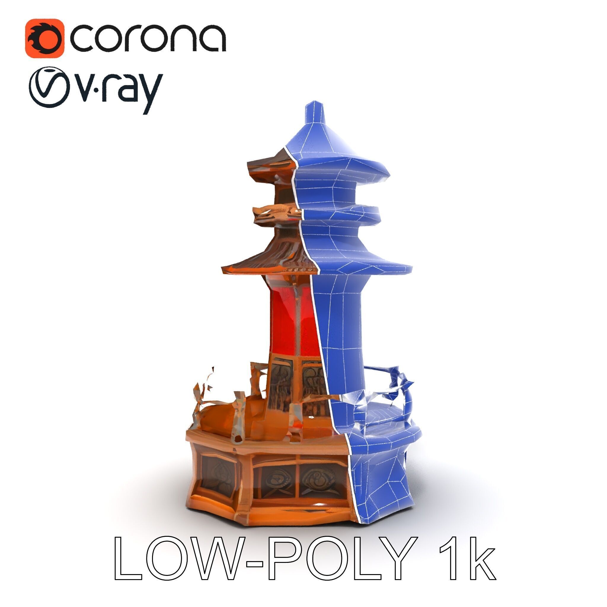 Traditional Pagoda Model Pack for Architectural Visualization Low-poly 3D model_30