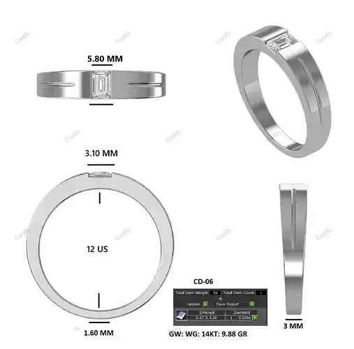 Emerald Cut Mens Solid Ring 