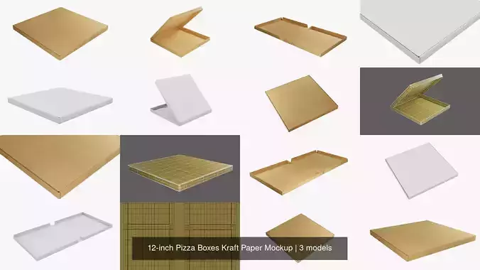 12-inch Pizza Boxes Kraft Paper Mockup