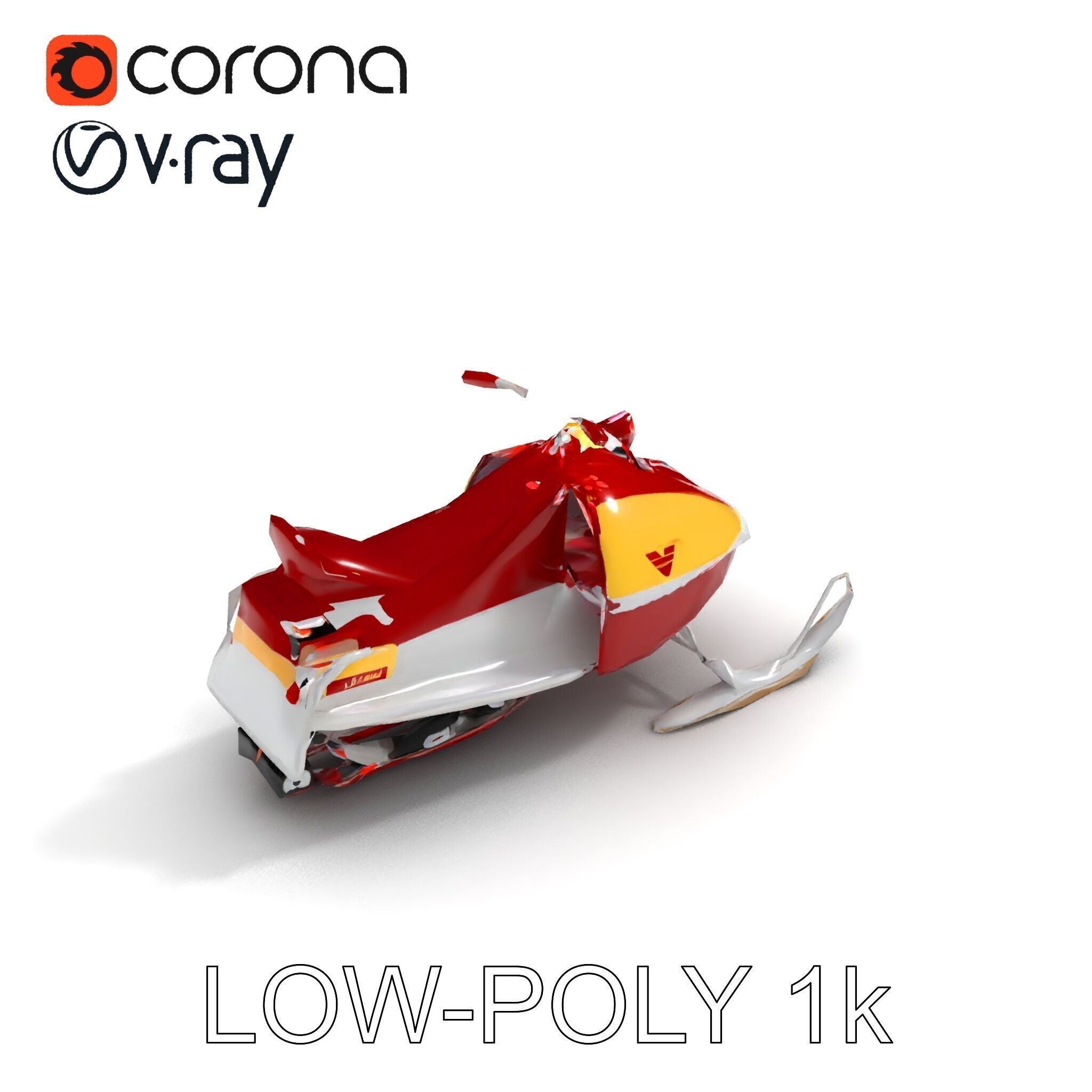 Classic Red Snowmobile D Model Pack with Three Levels of Detail Low-poly 3D model_26