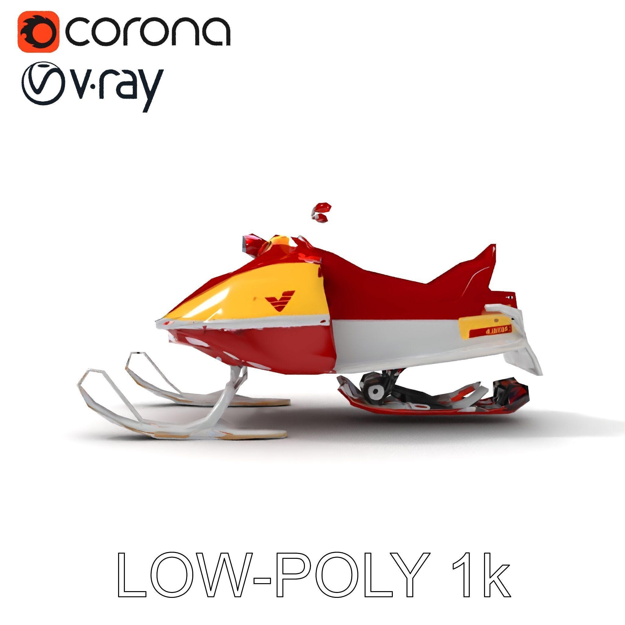 Classic Red Snowmobile D Model Pack with Three Levels of Detail Low-poly 3D model_23