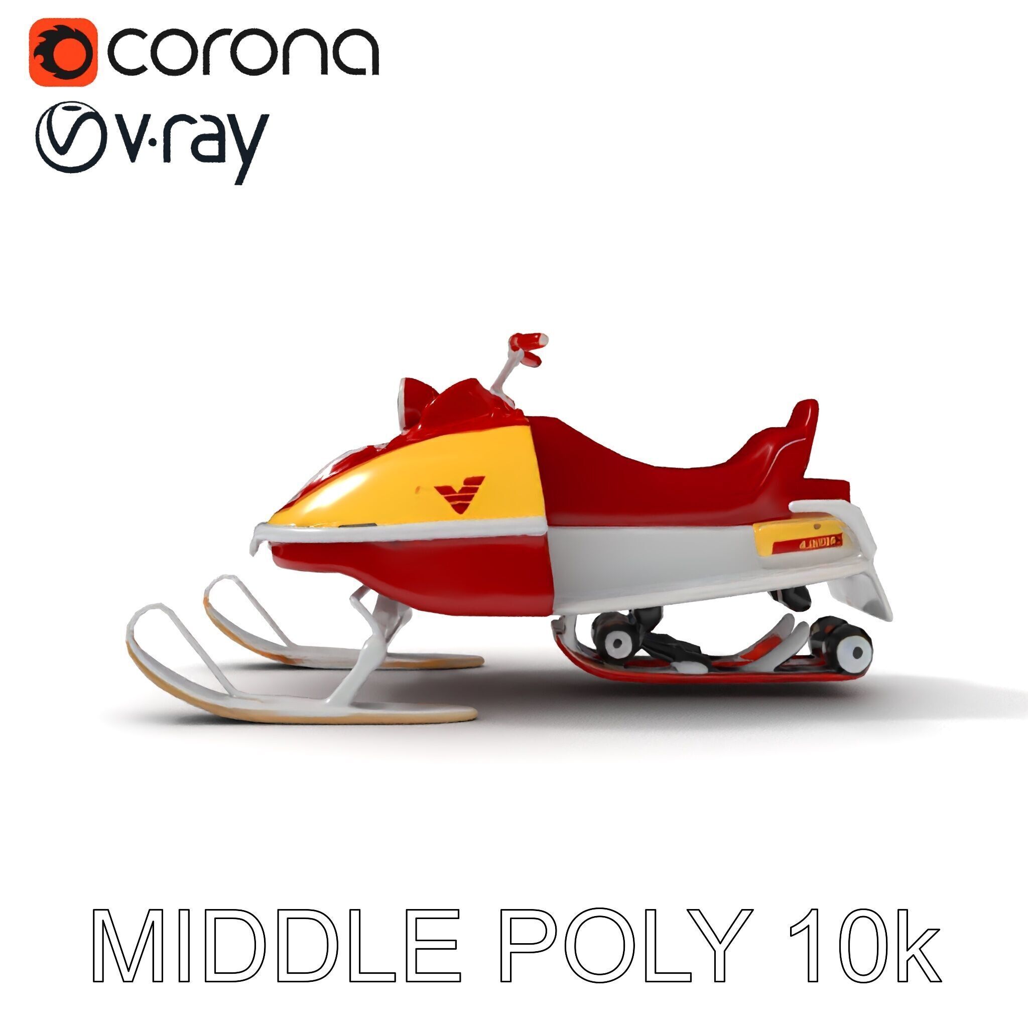 Classic Red Snowmobile D Model Pack with Three Levels of Detail Low-poly 3D model_30