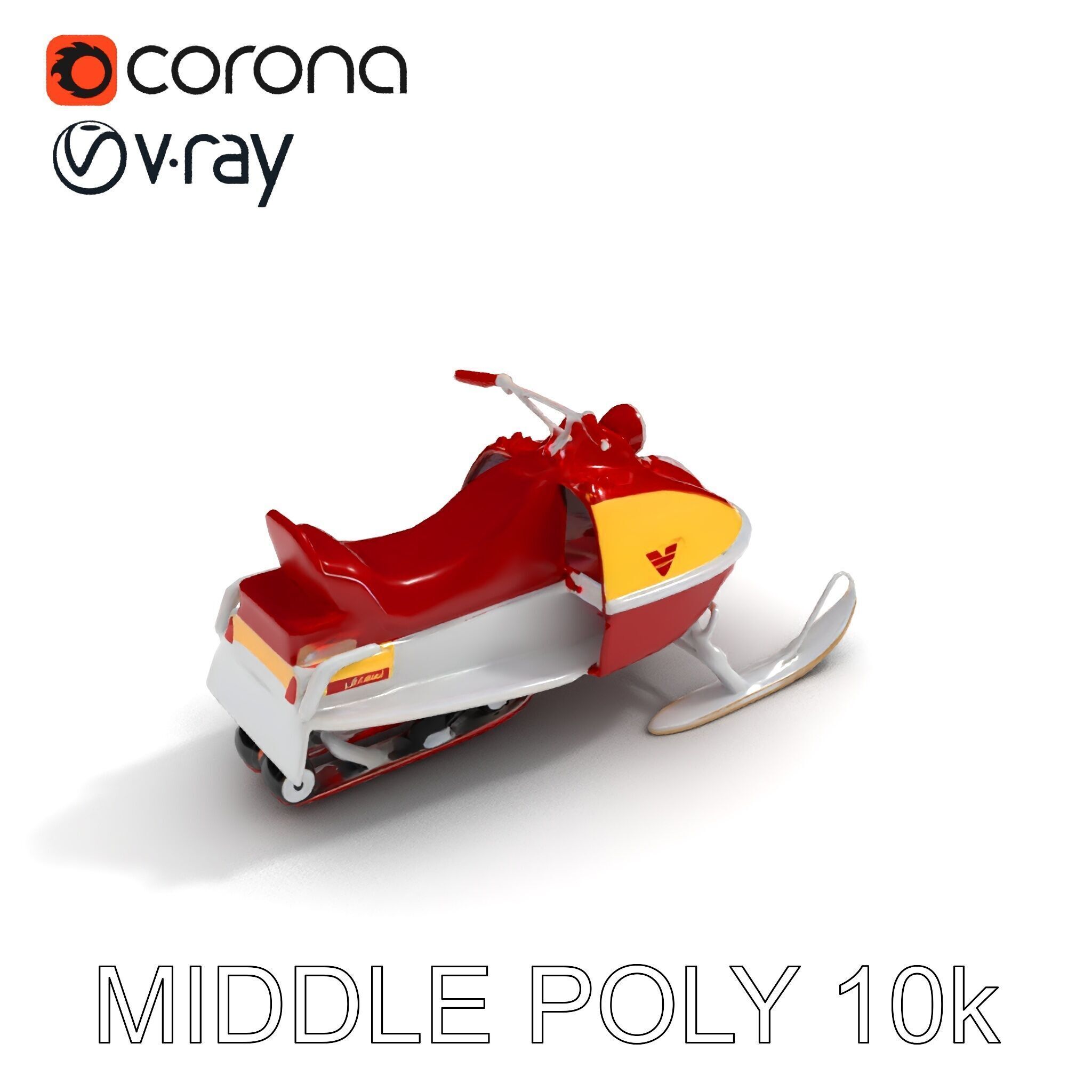 Classic Red Snowmobile D Model Pack with Three Levels of Detail Low-poly 3D model_20