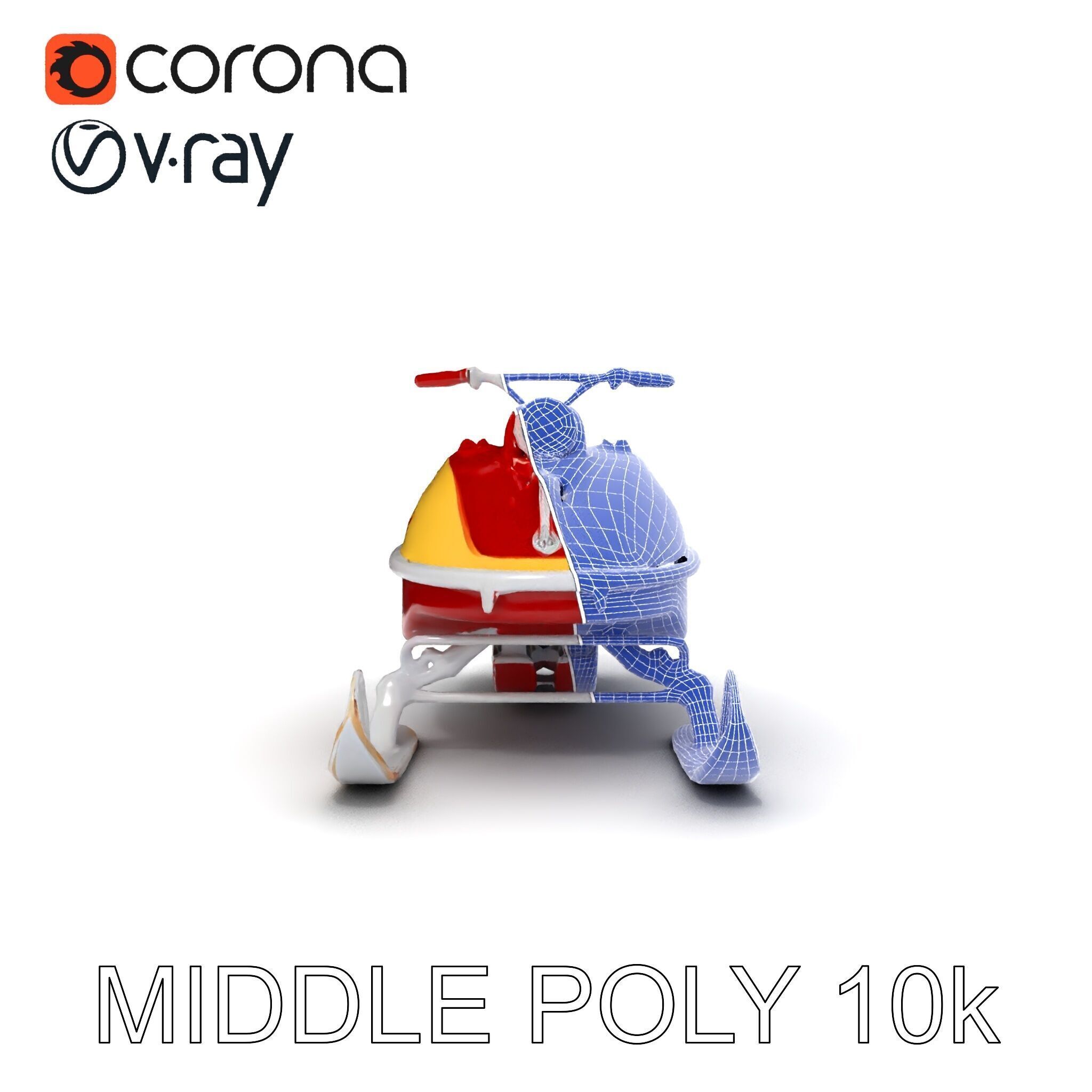 Classic Red Snowmobile D Model Pack with Three Levels of Detail Low-poly 3D model_6