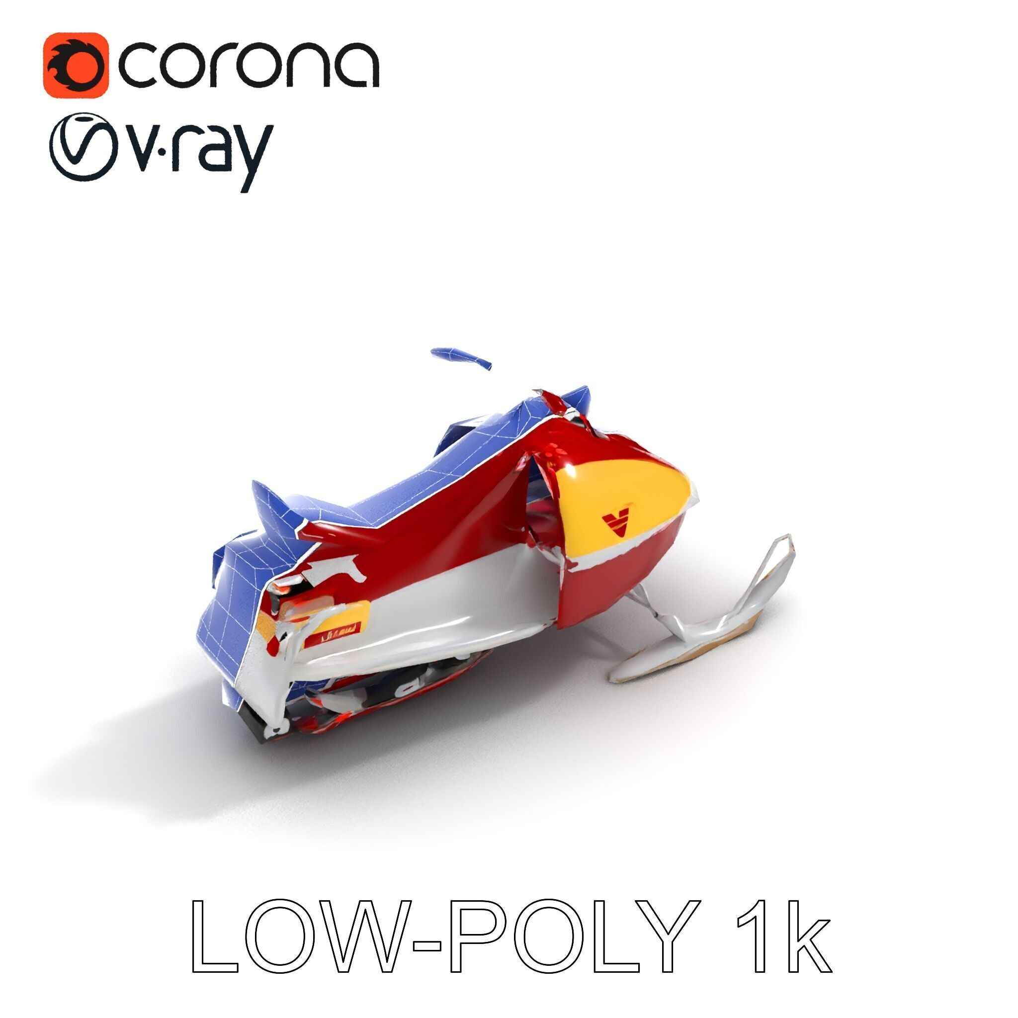 Classic Red Snowmobile D Model Pack with Three Levels of Detail Low-poly 3D model_10
