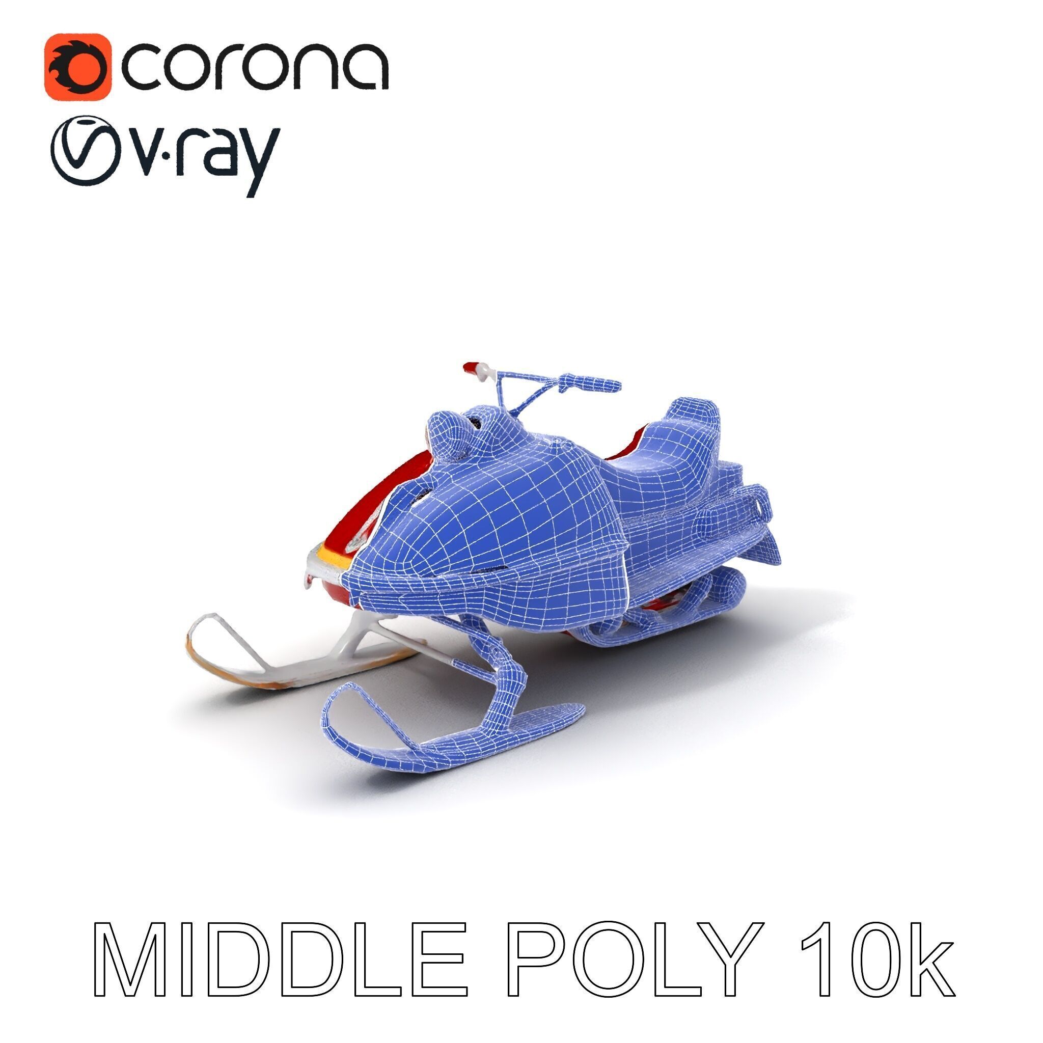 Classic Red Snowmobile D Model Pack with Three Levels of Detail Low-poly 3D model_9