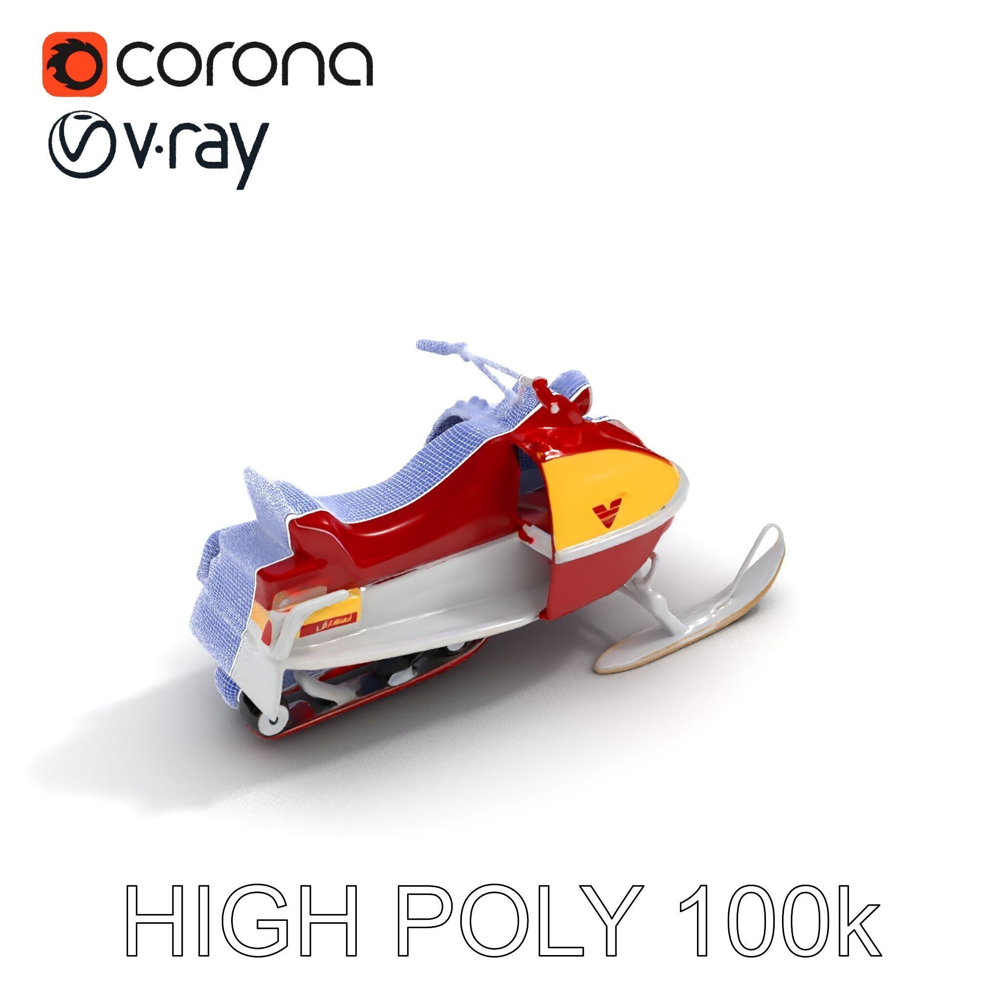 Classic Red Snowmobile D Model Pack with Three Levels of Detail Low-poly 3D model_14